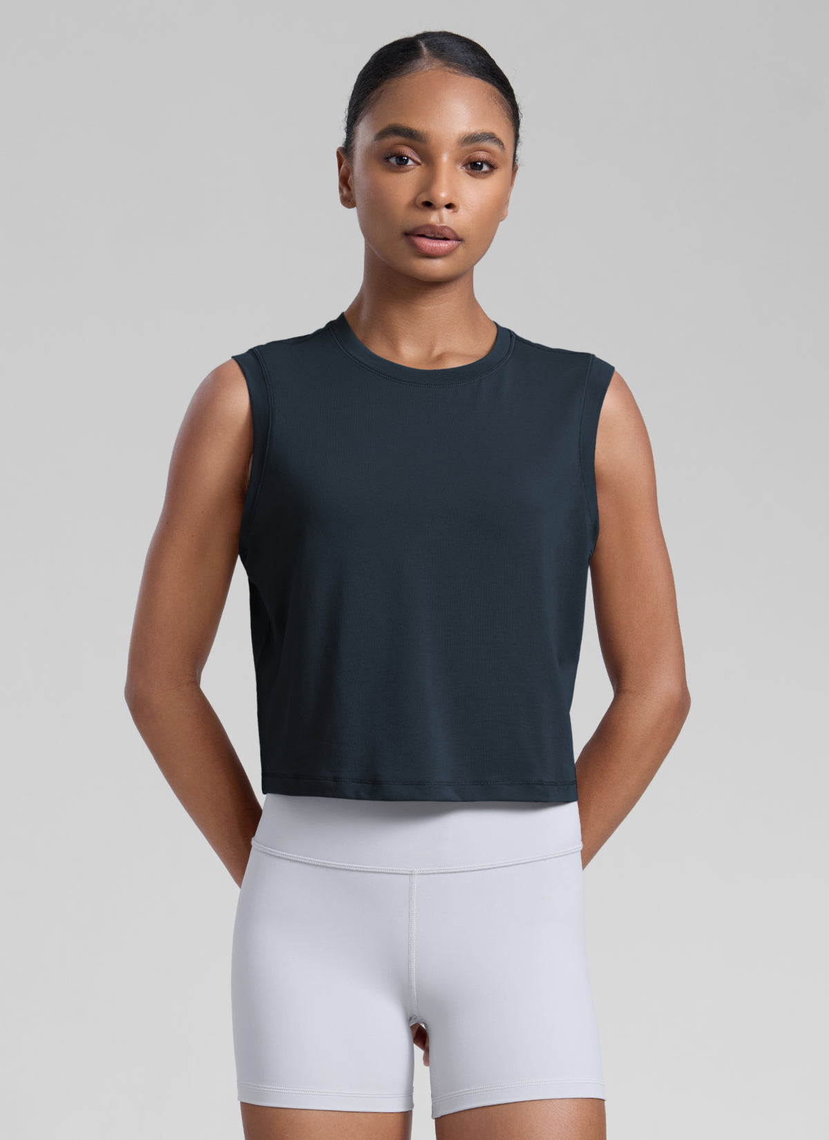 CRZ YOGA Women Workout Casual Poly Cotton-Blend Muscle Tank Quick Dry True Navy