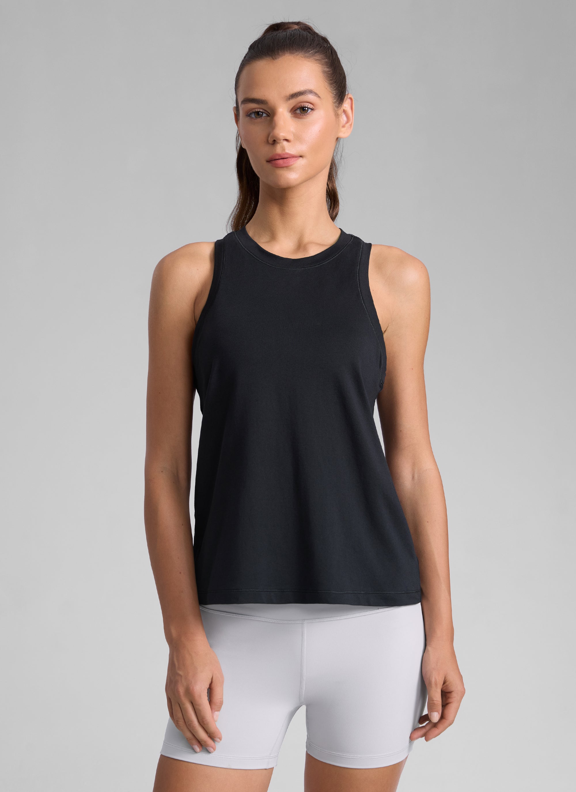CRZ YOGA Women Workout Casual Poly Cotton-Blend Racerback Tank Tops Black