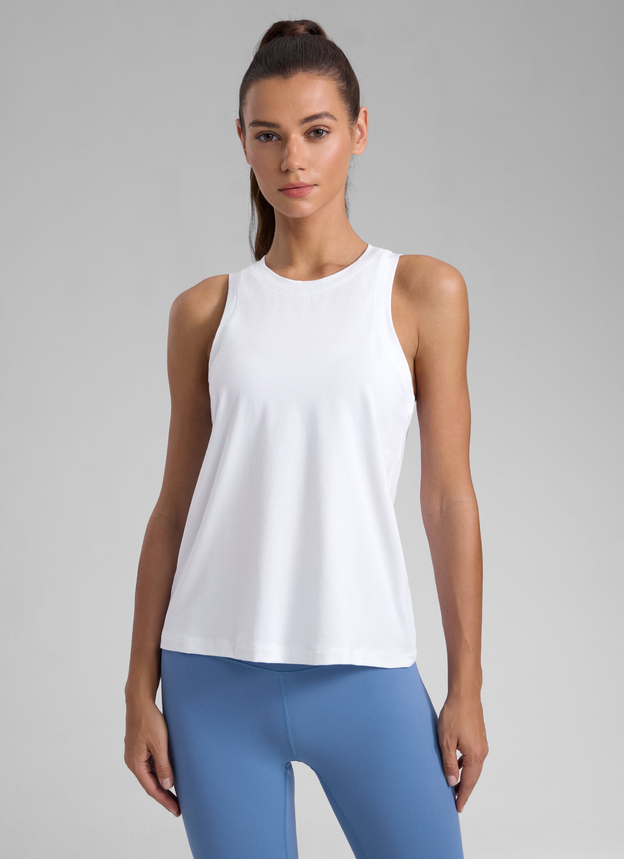 CRZ YOGA Women Workout Casual Poly Cotton-Blend Racerback Tank Tops White