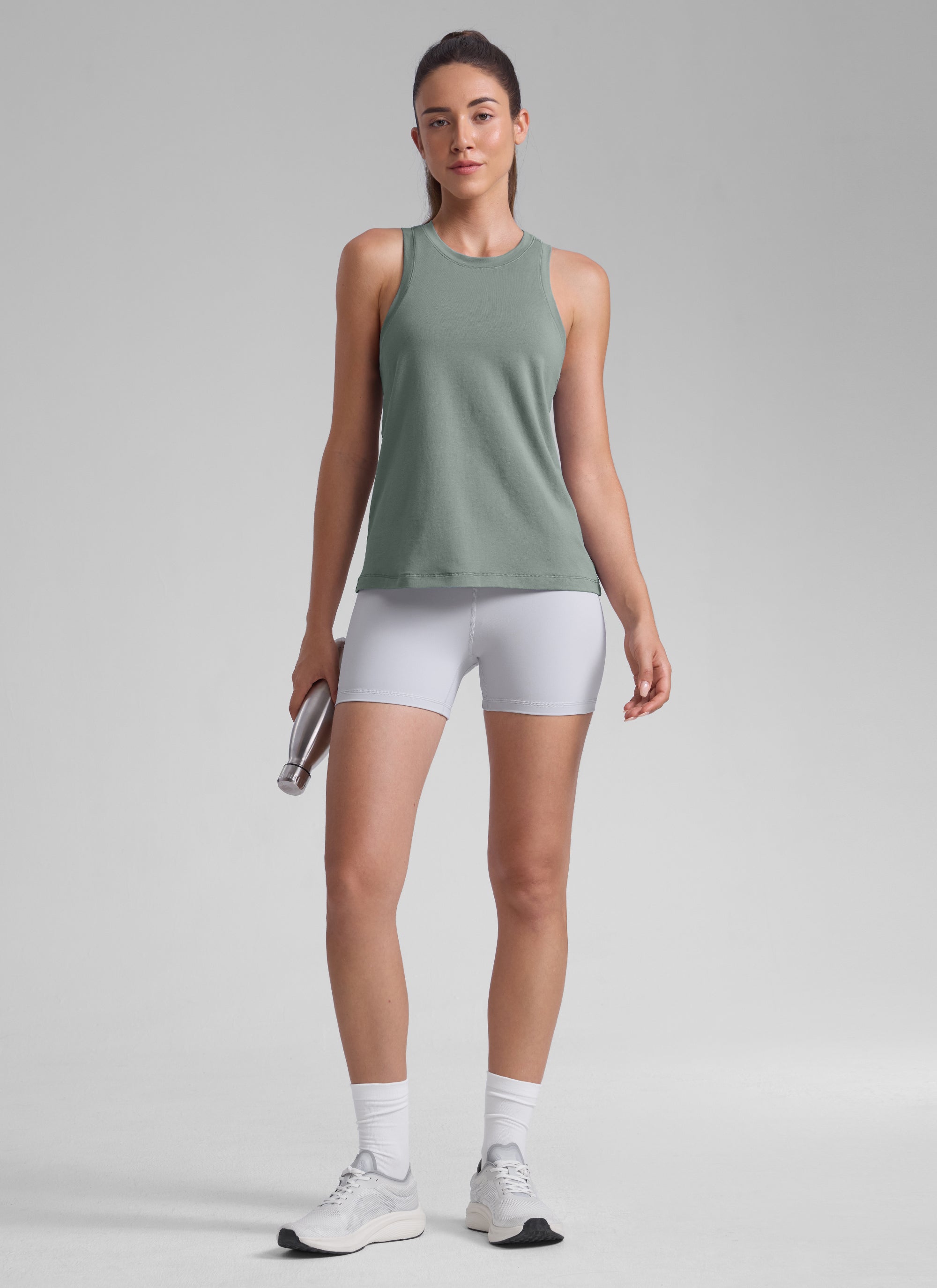 CRZ YOGA Women Workout Casual Poly Cotton-Blend Racerback Tank Tops Grey Sage