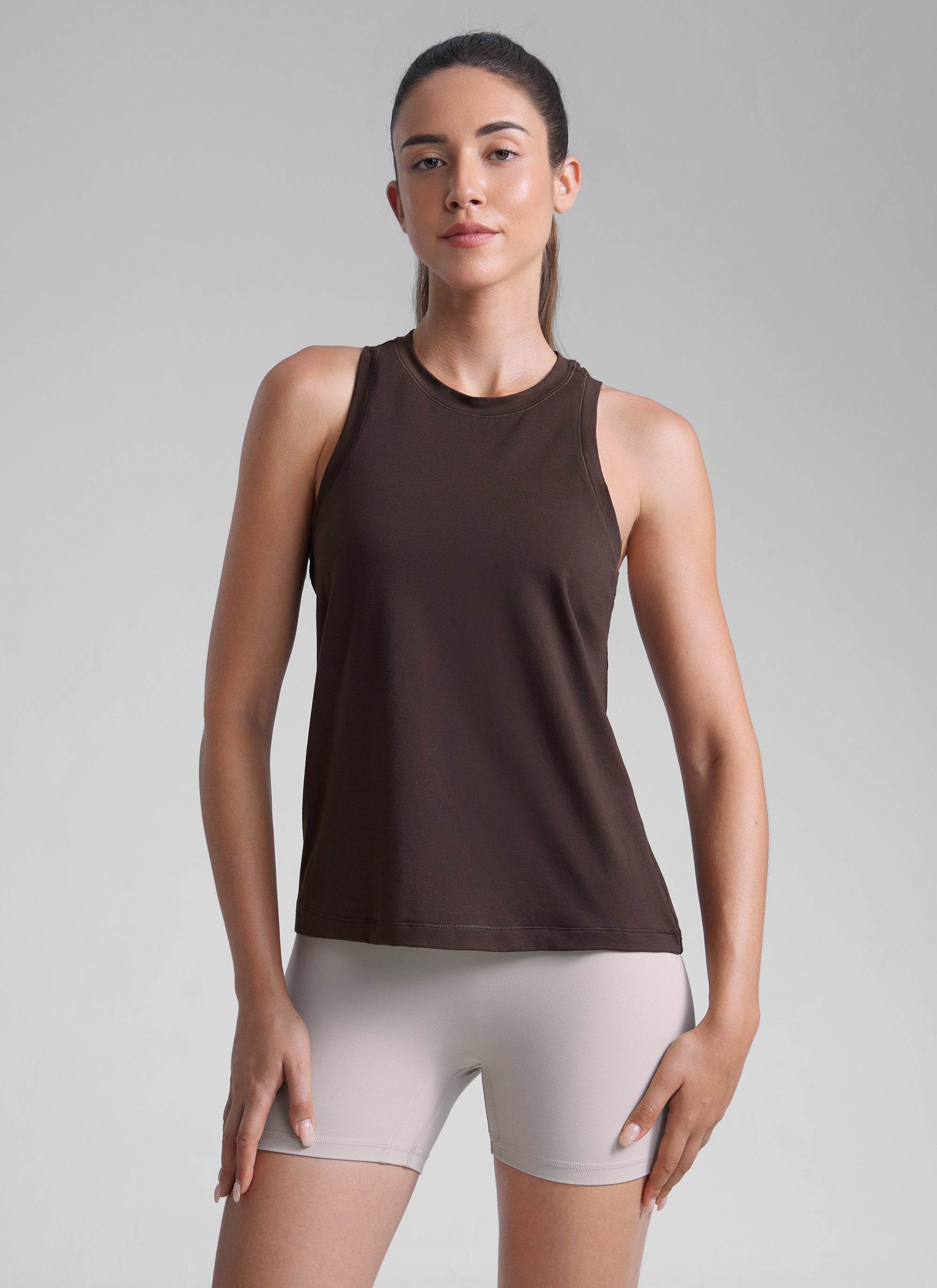 CRZ YOGA Women Workout Casual Poly Cotton-Blend Racerback Tank Tops Hot Fudge Brown