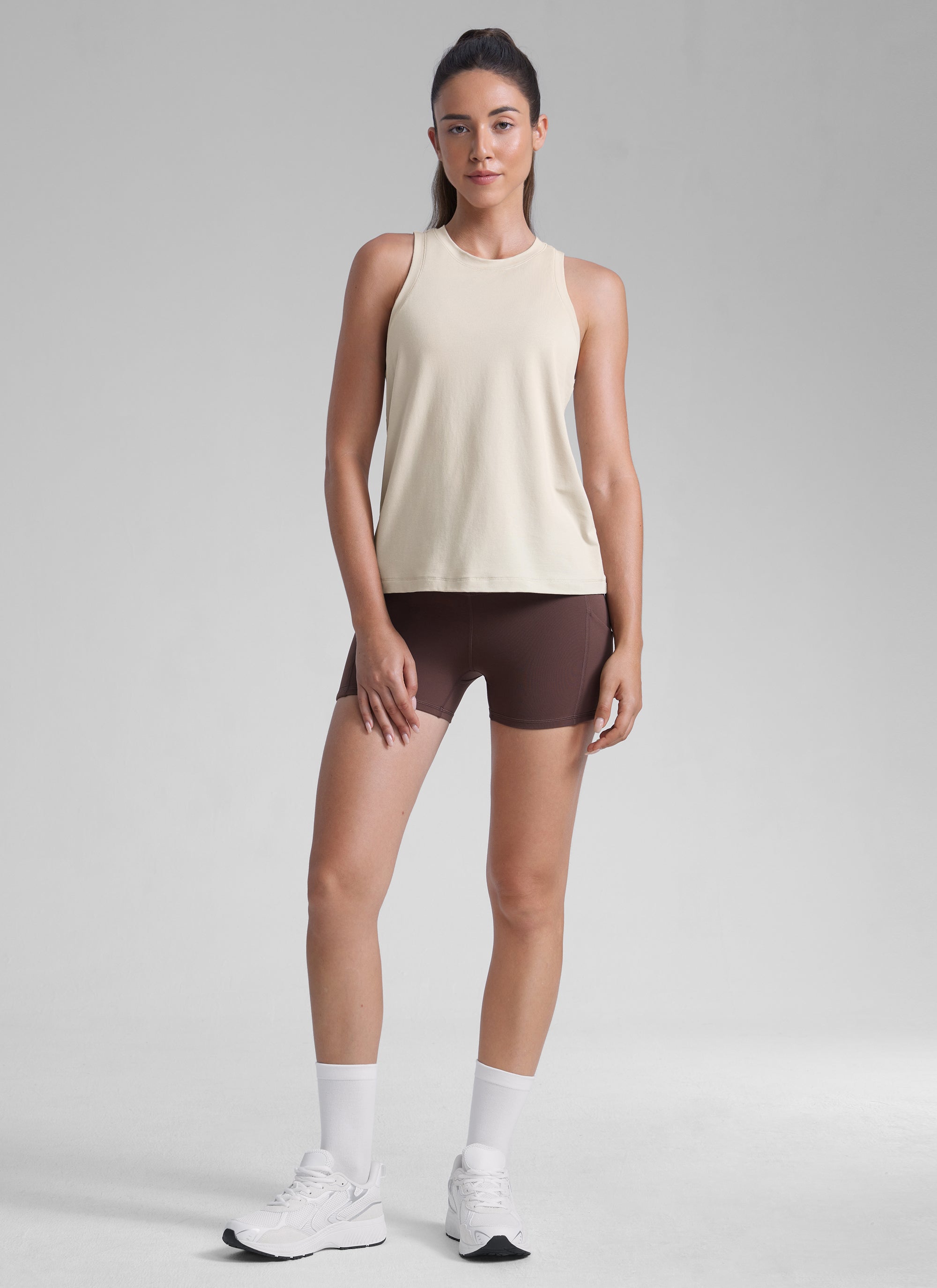 CRZ YOGA Women Workout Casual Poly Cotton-Blend Racerback Tank Tops Mojave Tan
