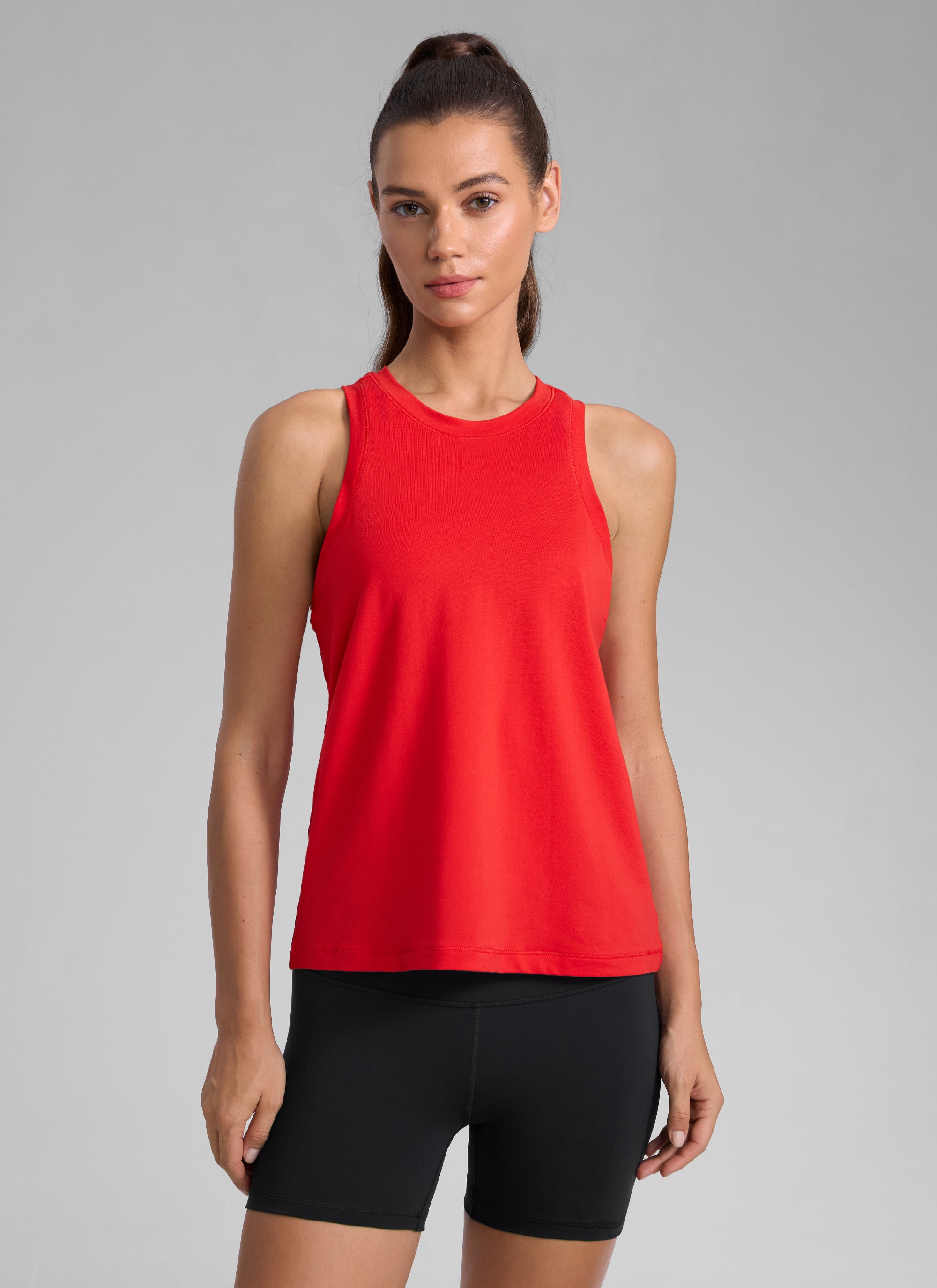 CRZ YOGA Women Workout Casual Poly Cotton-Blend Racerback Tank Tops Deep Red