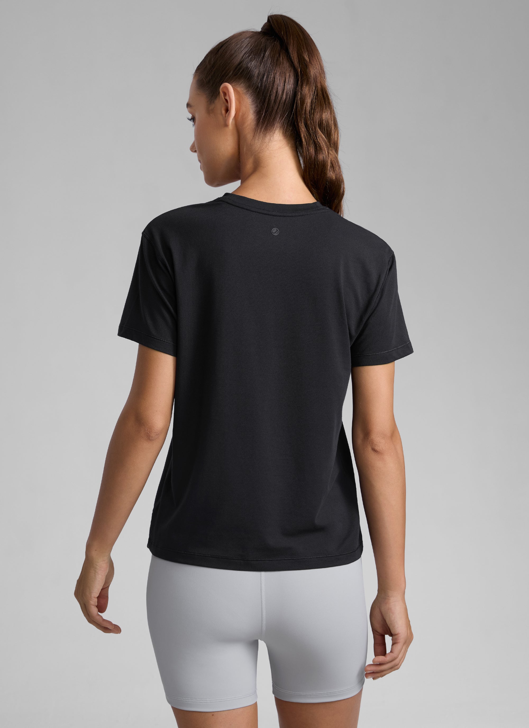CRZ YOGA Women's Workout Casual Poly Cotton-Blend Short Sleeve Black