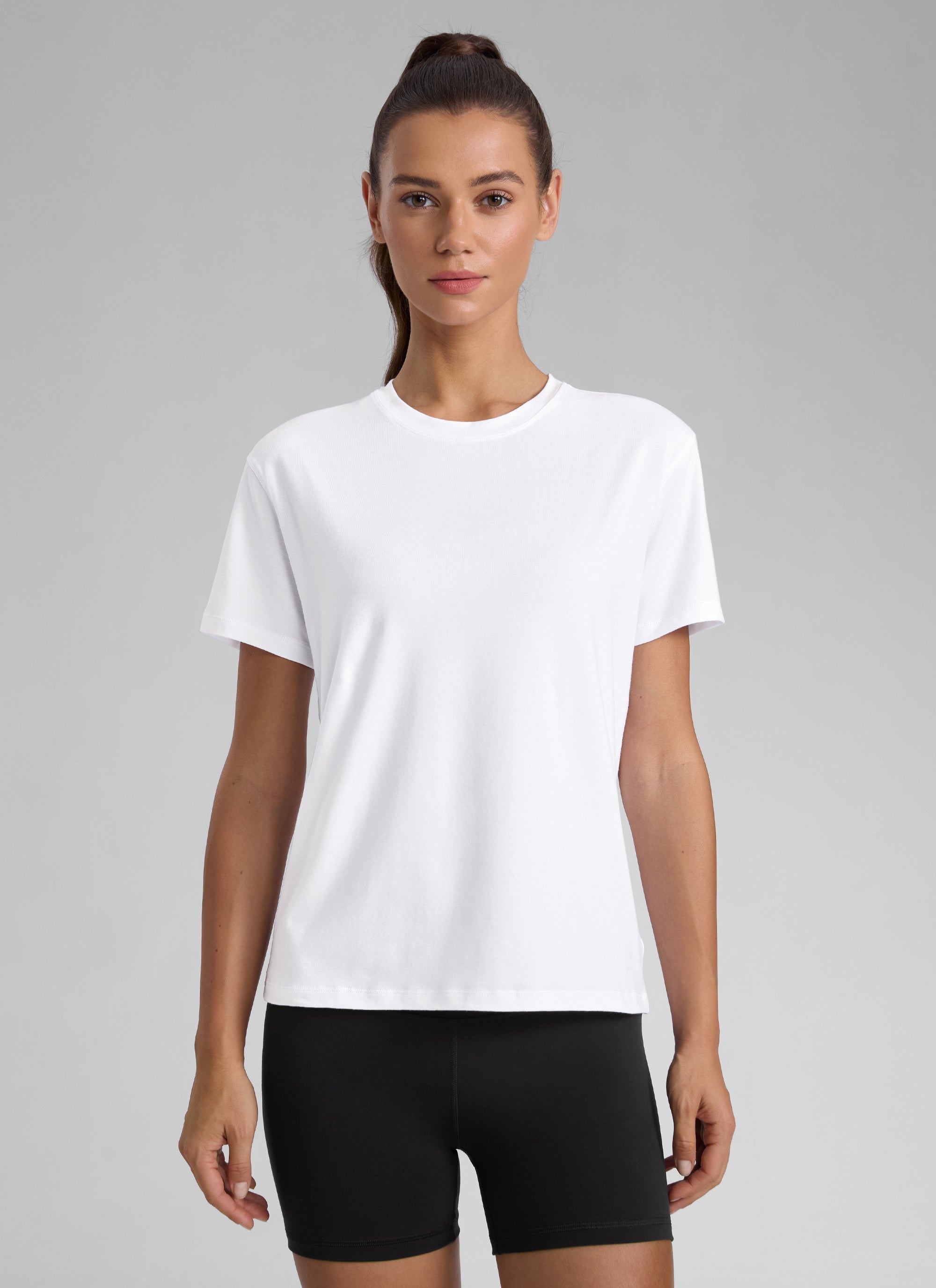 CRZ YOGA Women's Workout Casual Poly Cotton-Blend Short Sleeve White