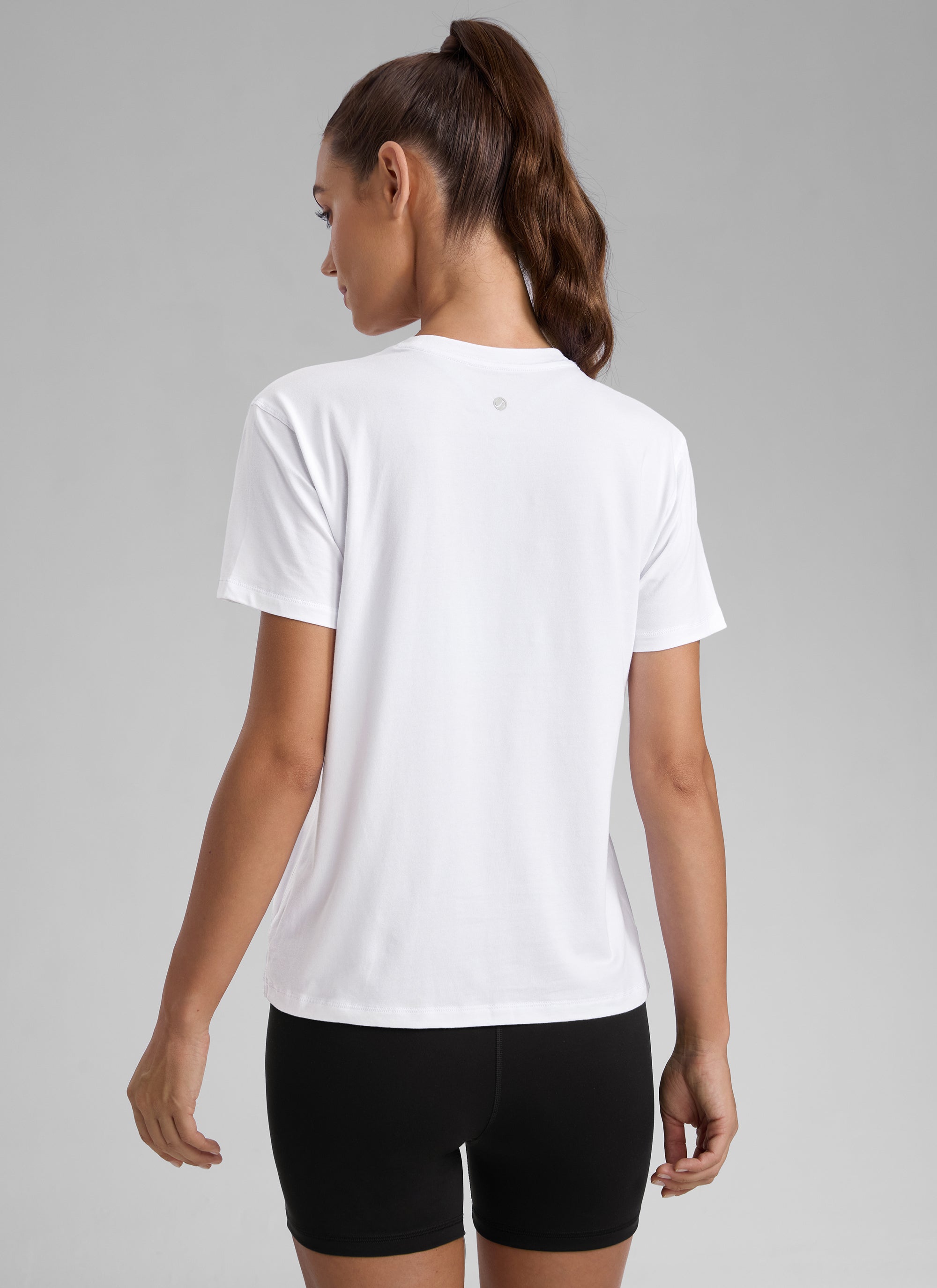 CRZ YOGA Women's Workout Casual Poly Cotton-Blend Short Sleeve White