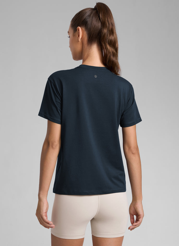 CRZ YOGA Women's Workout Casual Poly Cotton-Blend Short Sleeve True Navy