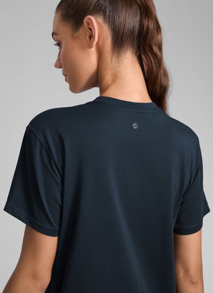 CRZ YOGA Women's Workout Casual Poly Cotton-Blend Short Sleeve True Navy