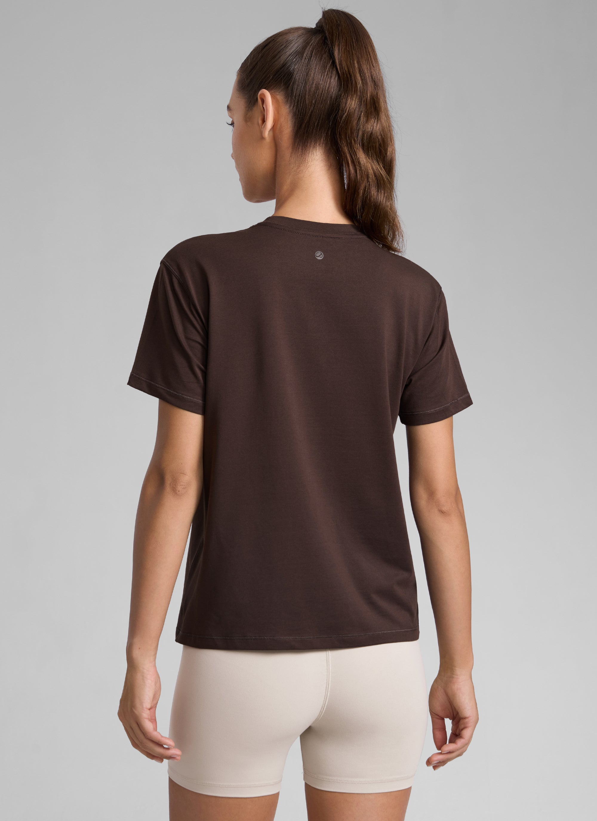 CRZ YOGA Women's Workout Casual Poly Cotton-Blend Short Sleeve Hot Fudge Brown
