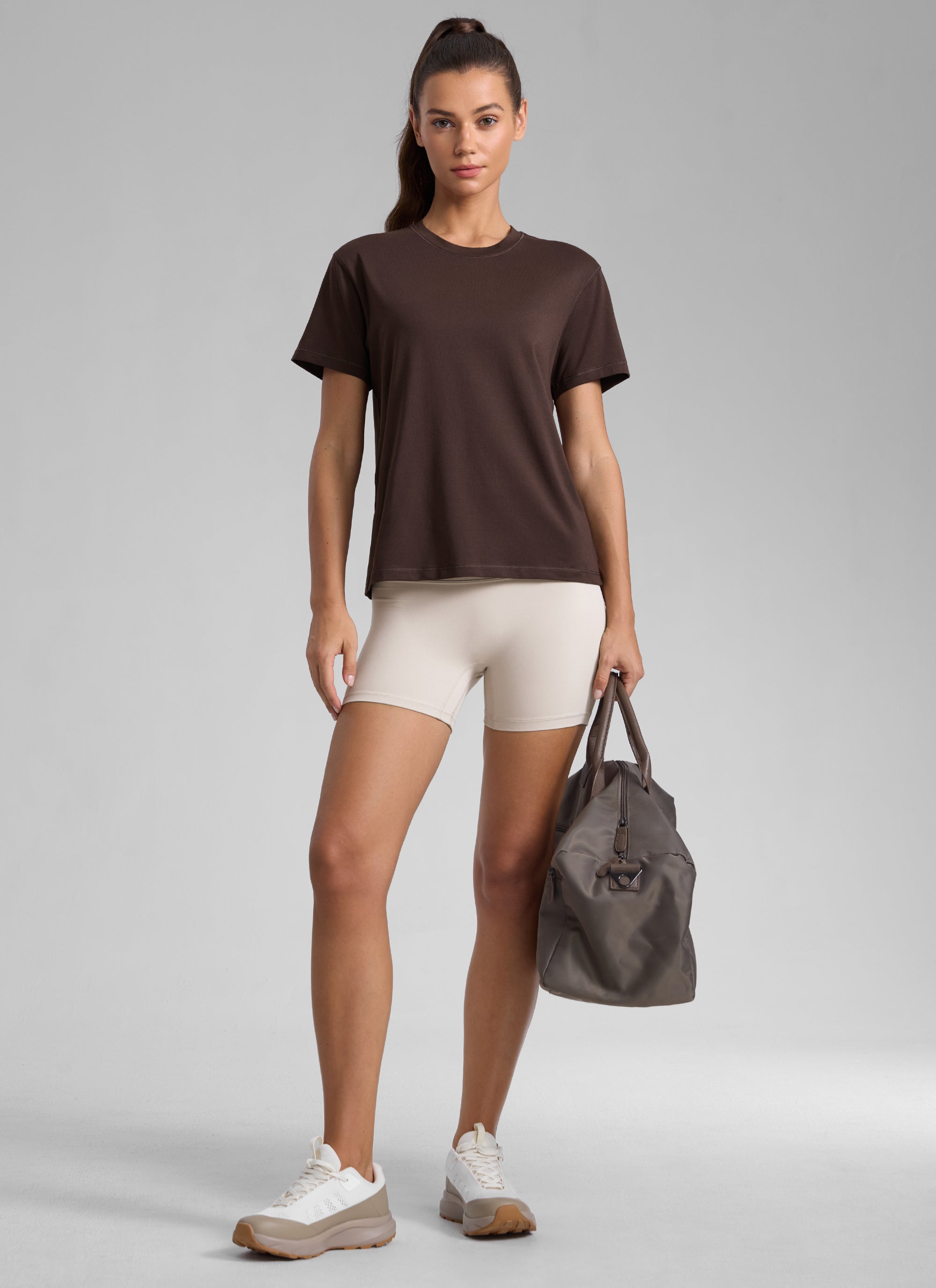 CRZ YOGA Women's Workout Casual Poly Cotton-Blend Short Sleeve Hot Fudge Brown