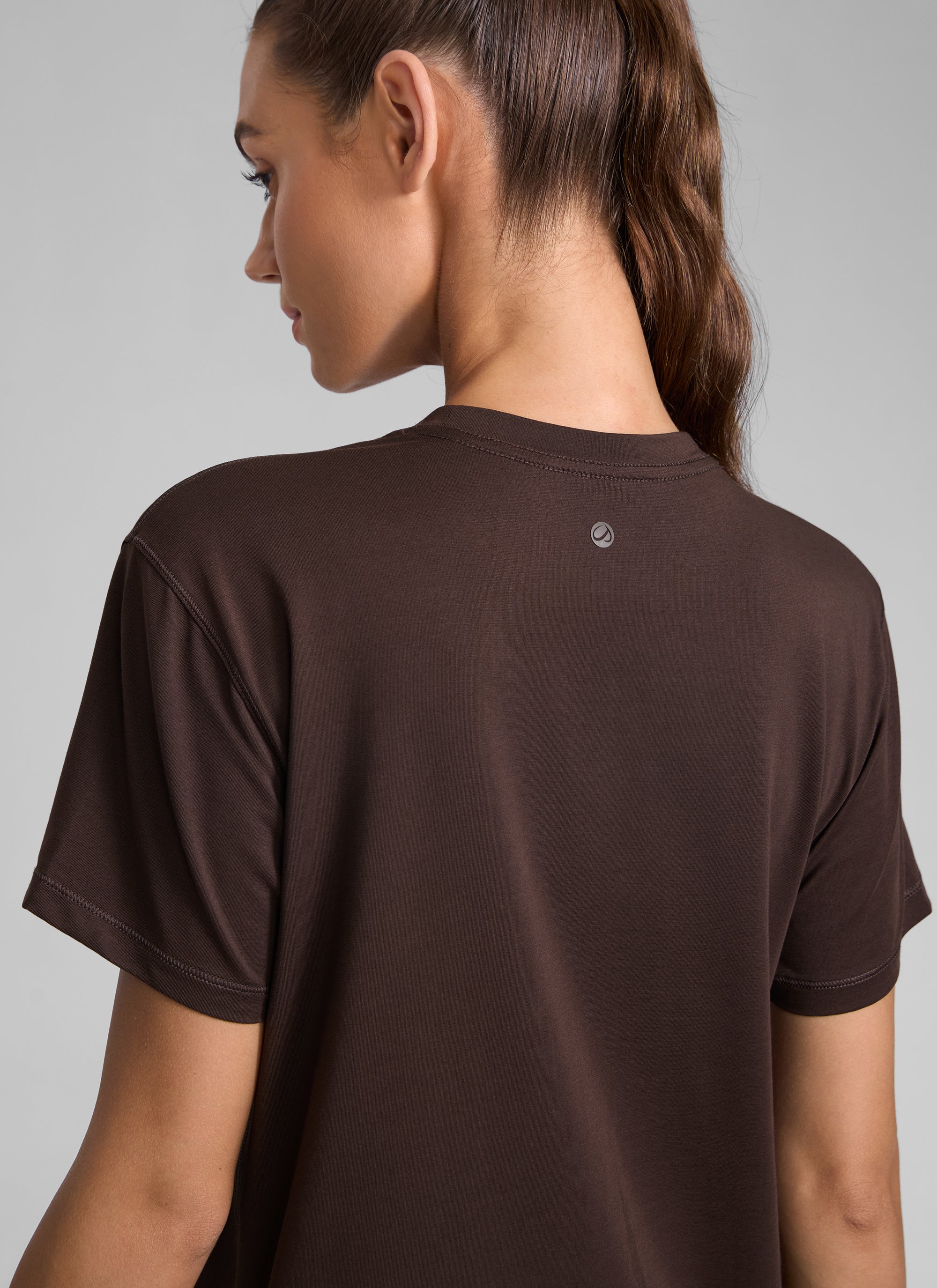CRZ YOGA Women's Workout Casual Poly Cotton-Blend Short Sleeve Hot Fudge Brown