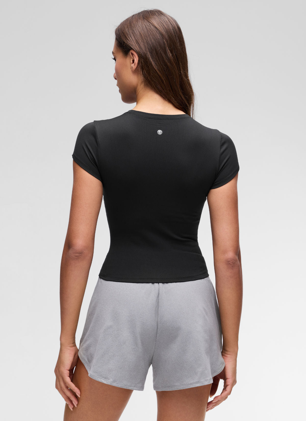 CRZ YOGA Women's Cloud Jersey Casual Scoop Neck Waist Length Short Sleeve Black