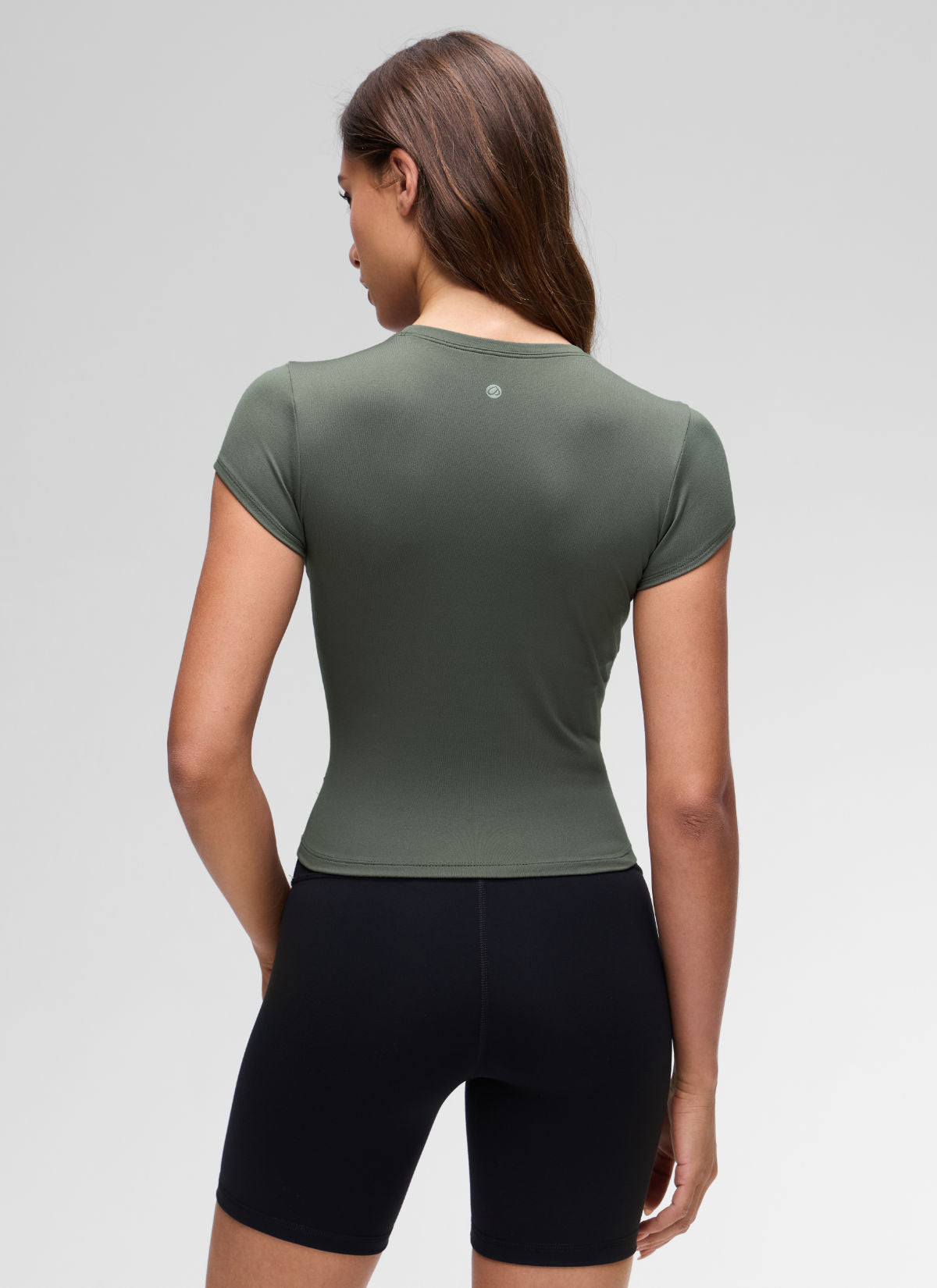 CRZ YOGA Women's Cloud Jersey Casual Scoop Neck Waist Length Short Sleeve Grey Sage