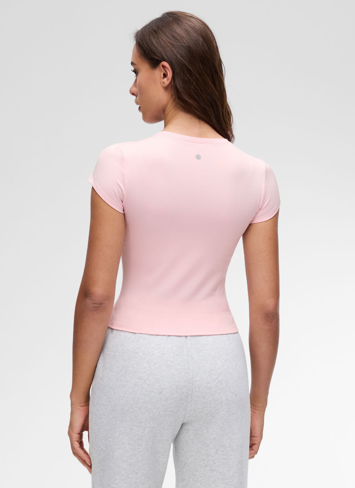 CRZ YOGA Women's Cloud Jersey Casual Scoop Neck Waist Length Short Sleeve Strawberry Pink