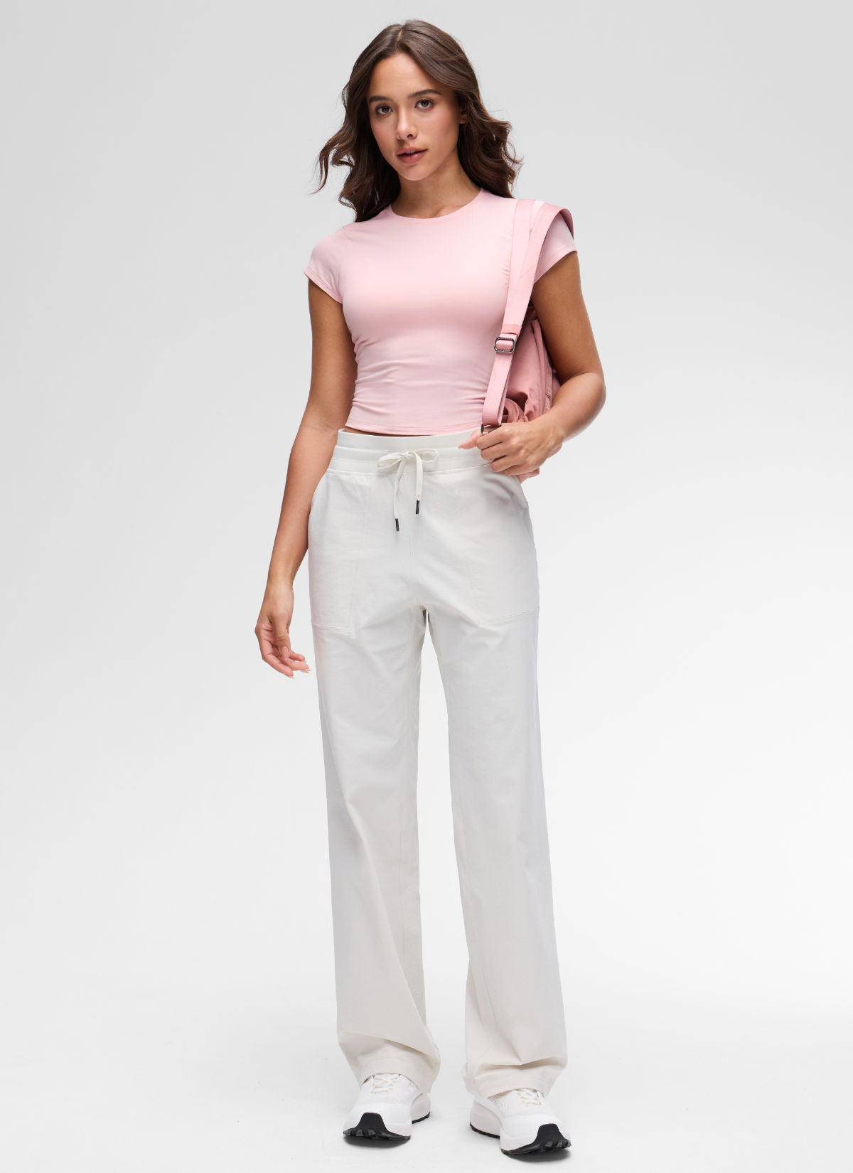 CRZ YOGA Women's Cloud Jersey Casual Scoop Neck Waist Length Short Sleeve Strawberry Pink
