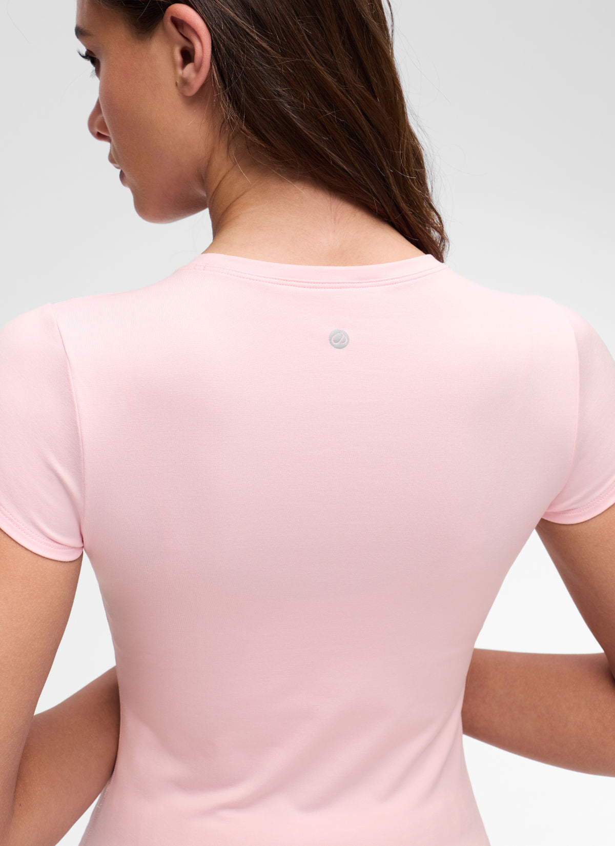 CRZ YOGA Women's Cloud Jersey Casual Scoop Neck Waist Length Short Sleeve Strawberry Pink