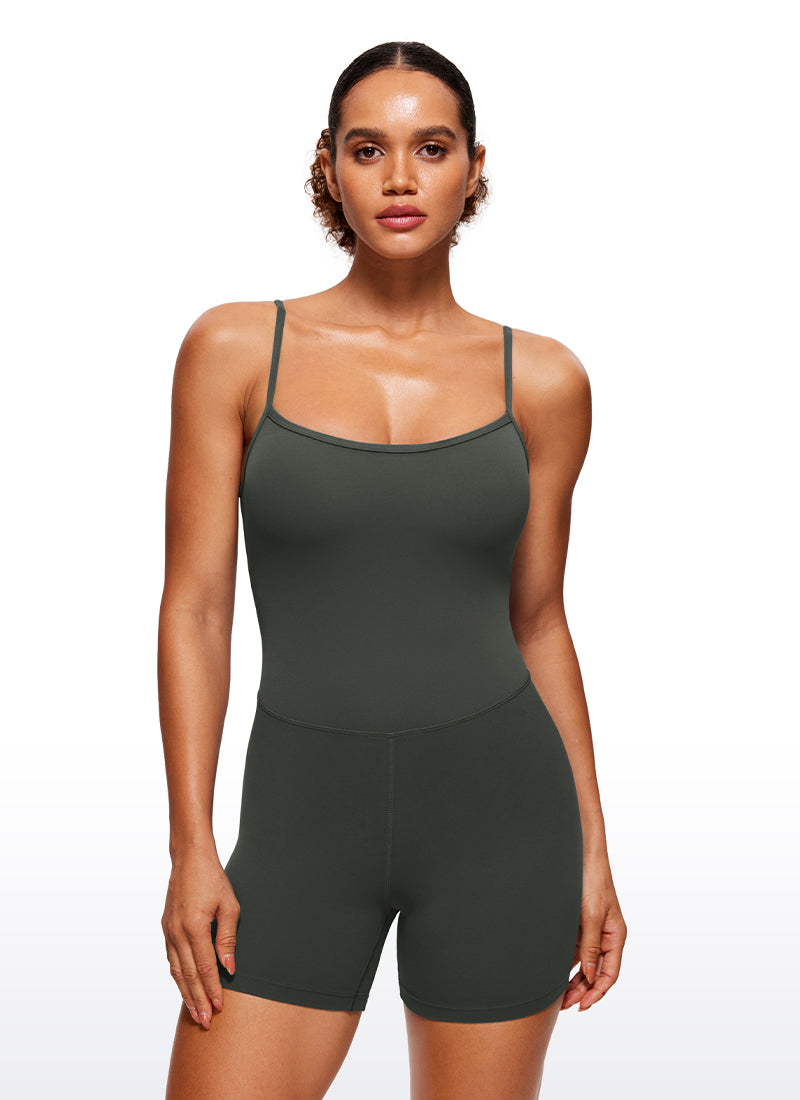 CRZ YOGA Women's Yoga Tight Fit Romper Shorts Bodysuit Jumpsuits Olive Green @model_info:T