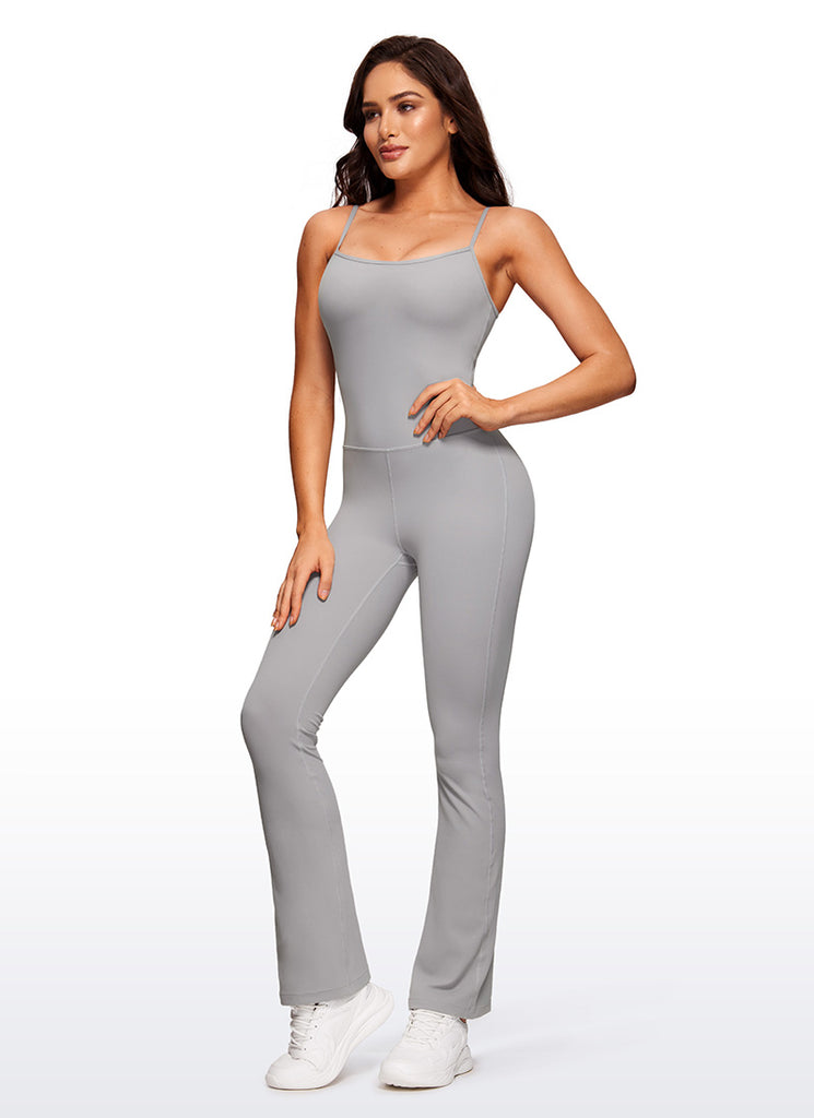 CRZ YOGA Women's Yoga Tight Fit Flare Jumpsuits Build-in Bra Bodysuits Gull Gray