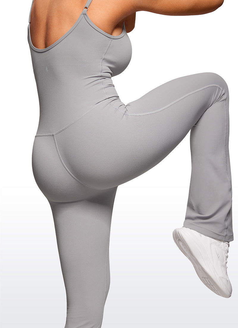 CRZ YOGA Women's Yoga Tight Fit Flare Jumpsuits Build-in Bra Bodysuits Gull Gray @model_info:CE