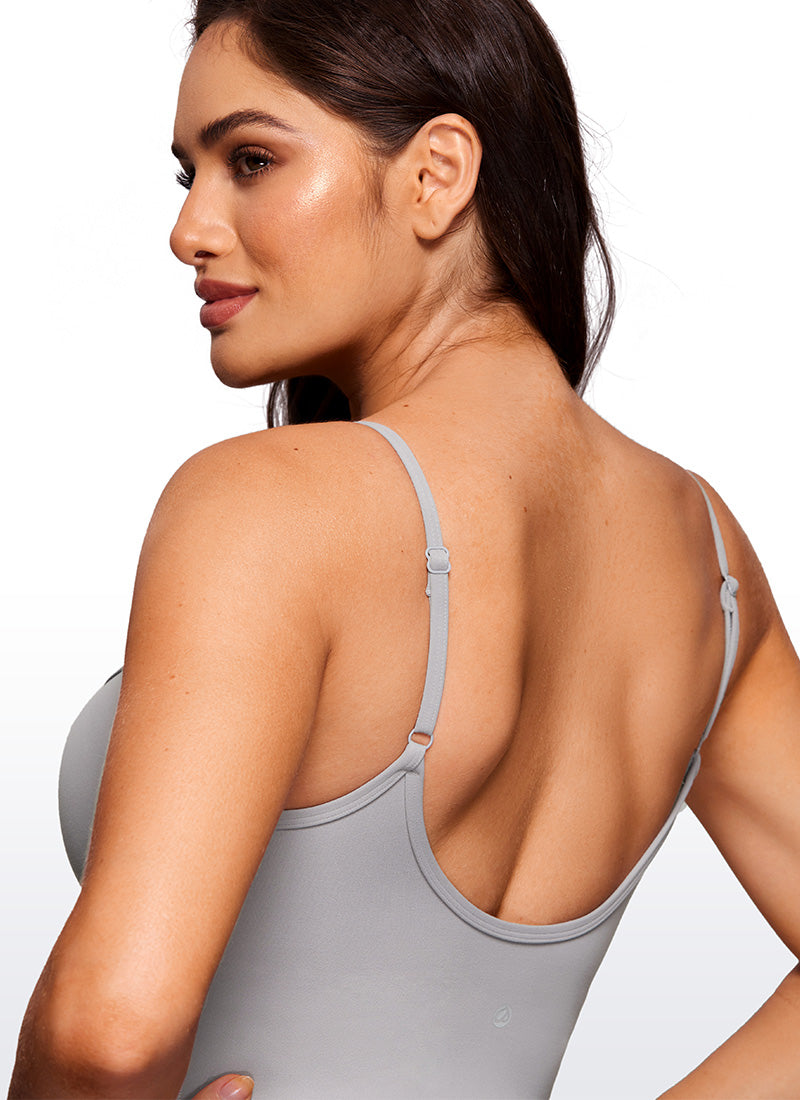 CRZ YOGA Women's Yoga Tight Fit Flare Jumpsuits Build-in Bra Bodysuits Gull Gray @model_info:CE