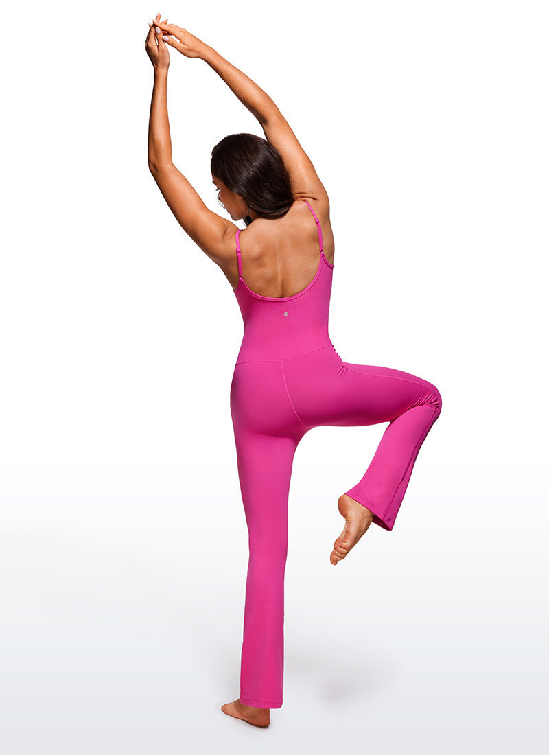 CRZ YOGA Women's Yoga Tight Fit Flare Jumpsuits Build-in Bra Bodysuits Hibiscus Purple @model_info:Ce