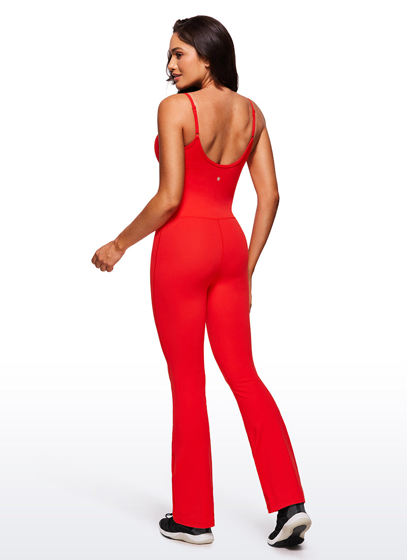 CRZ YOGA Women's Yoga Tight Fit Flare Jumpsuits Build-in Bra Bodysuits Dark Red @model_info:Ce