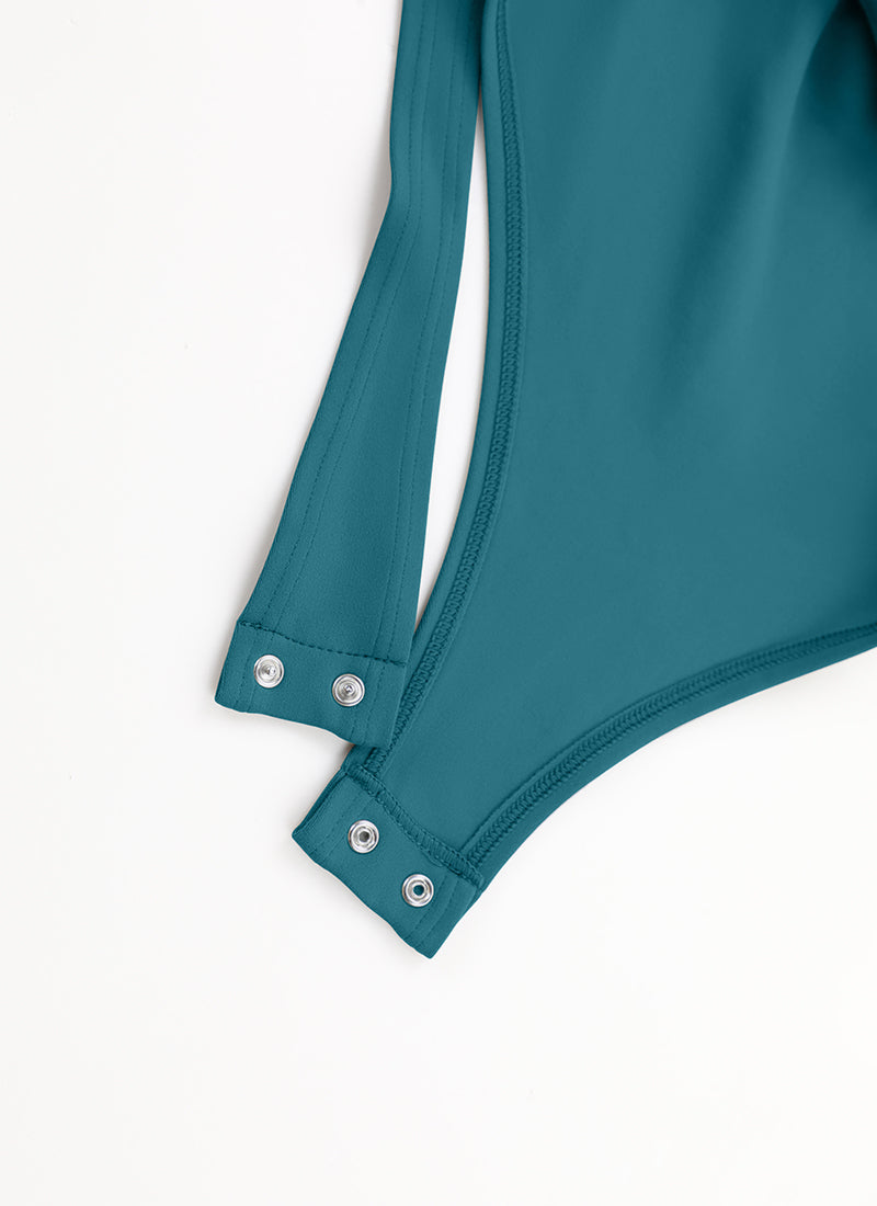 CRZ YOGA Women's Yoga Tight Fit Scoop Neck Short Sleeves Bodysuits Borealis Green @model_info:NEW