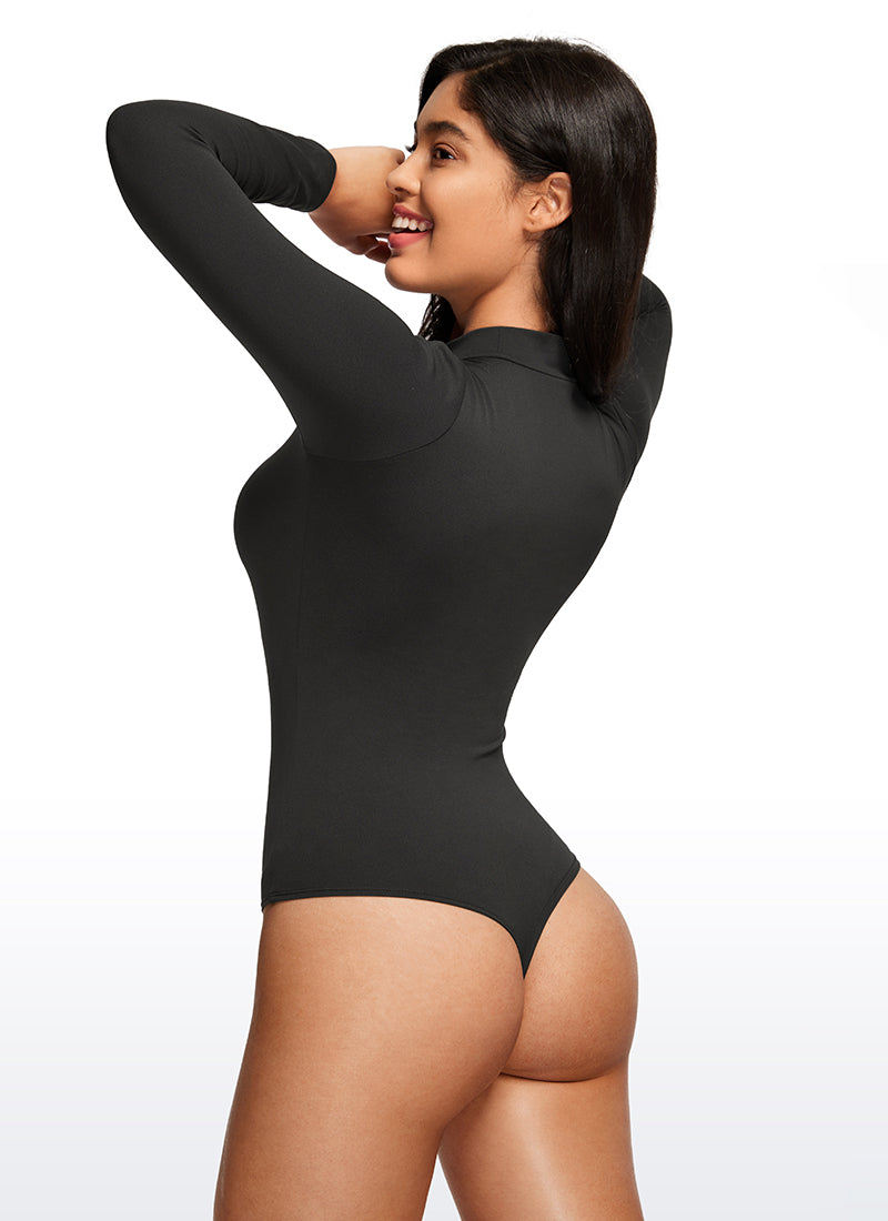 CRZ YOGA Women's Yoga Tight Fit Mock Turtleneck Long Sleeves Bodysuits Black @model_info:Vic