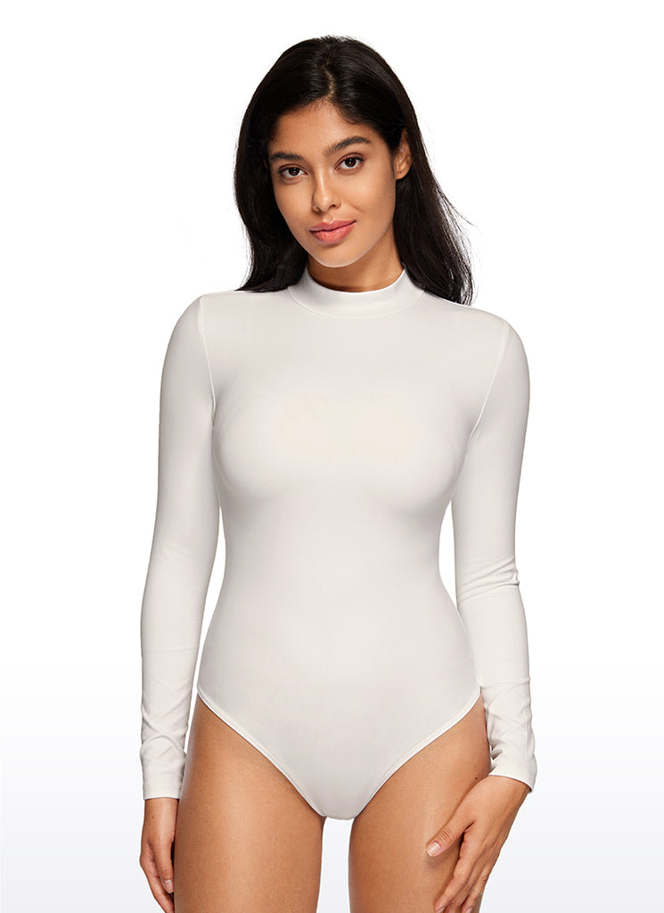 CRZ YOGA Women's Yoga Tight Fit Mock Turtleneck Long Sleeves Bodysuits Viva Magenta