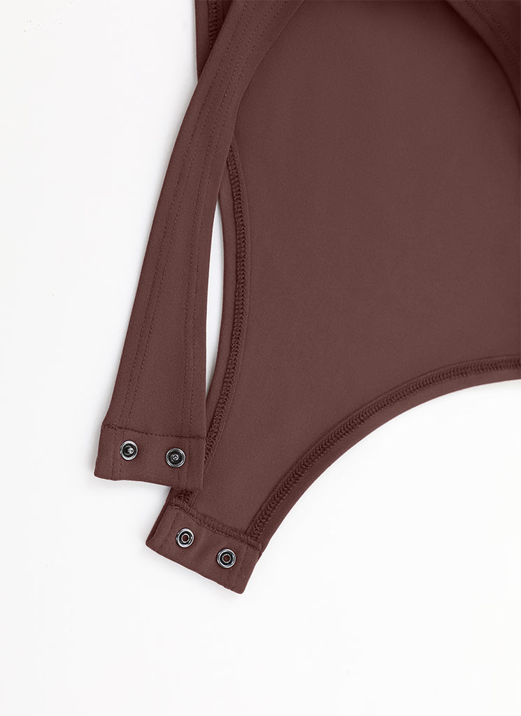 CRZ YOGA Women's Yoga Tight Fit Mock Turtleneck Long Sleeves Bodysuits Taupe