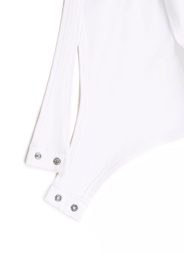 CRZ YOGA Women's Yoga Tight Fit Mock Turtleneck Long Sleeves Bodysuits White