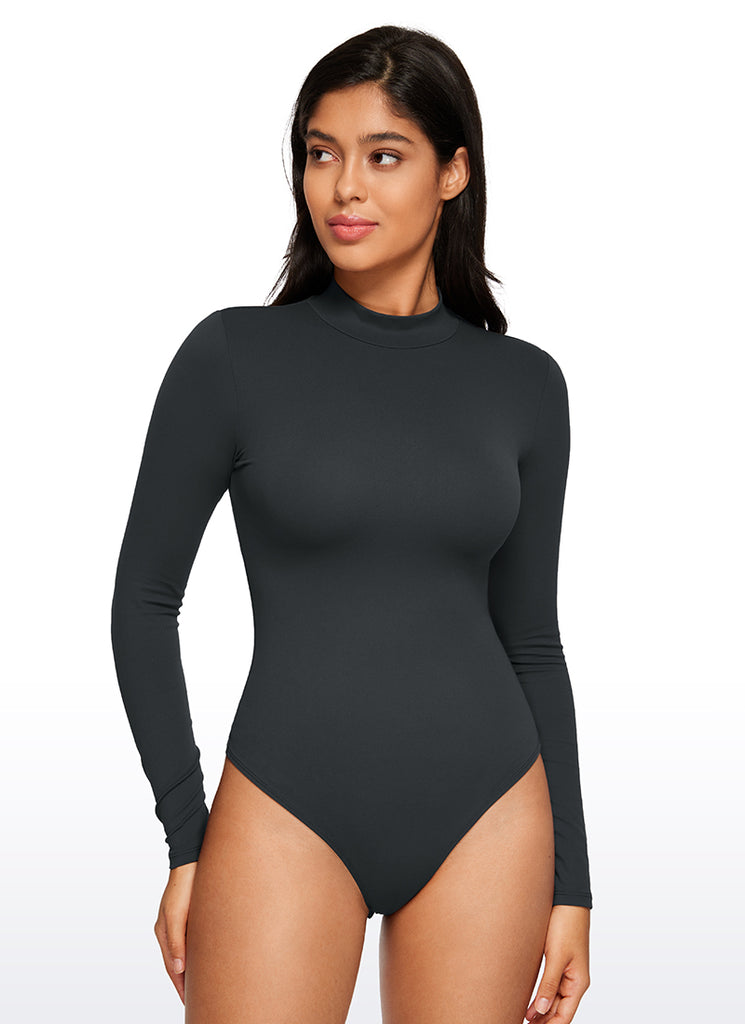 CRZ YOGA Women's Yoga Tight Fit Mock Turtleneck Long Sleeves Bodysuits Royal Lilac