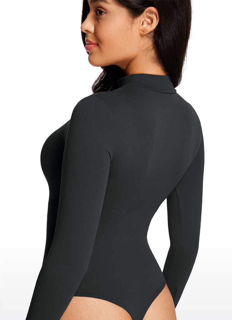 CRZ YOGA Women's Yoga Tight Fit Mock Turtleneck Long Sleeves Bodysuits Royal Lilac