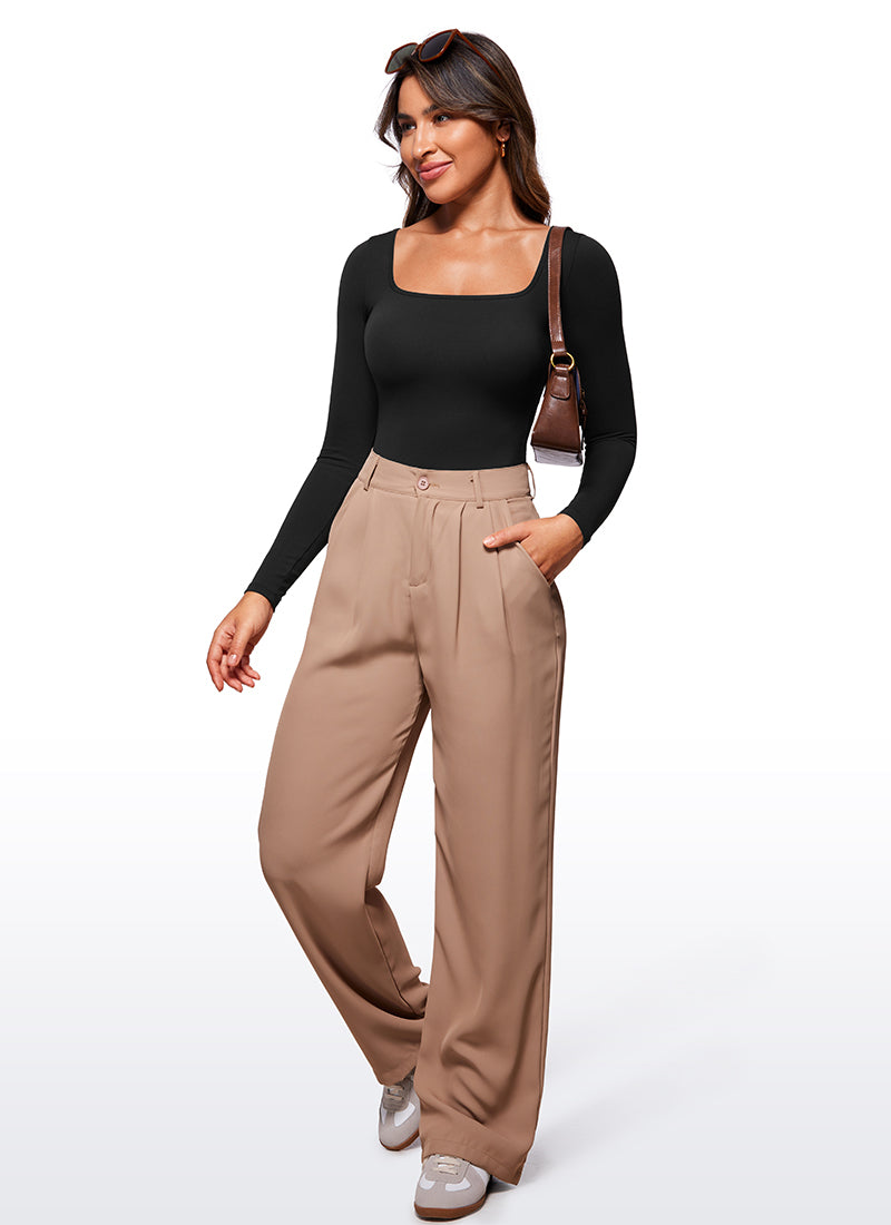 CRZ YOGA Women's Yoga Tight Fit Square Neck Long Sleeves Bodysuits Black @model_info:Joy