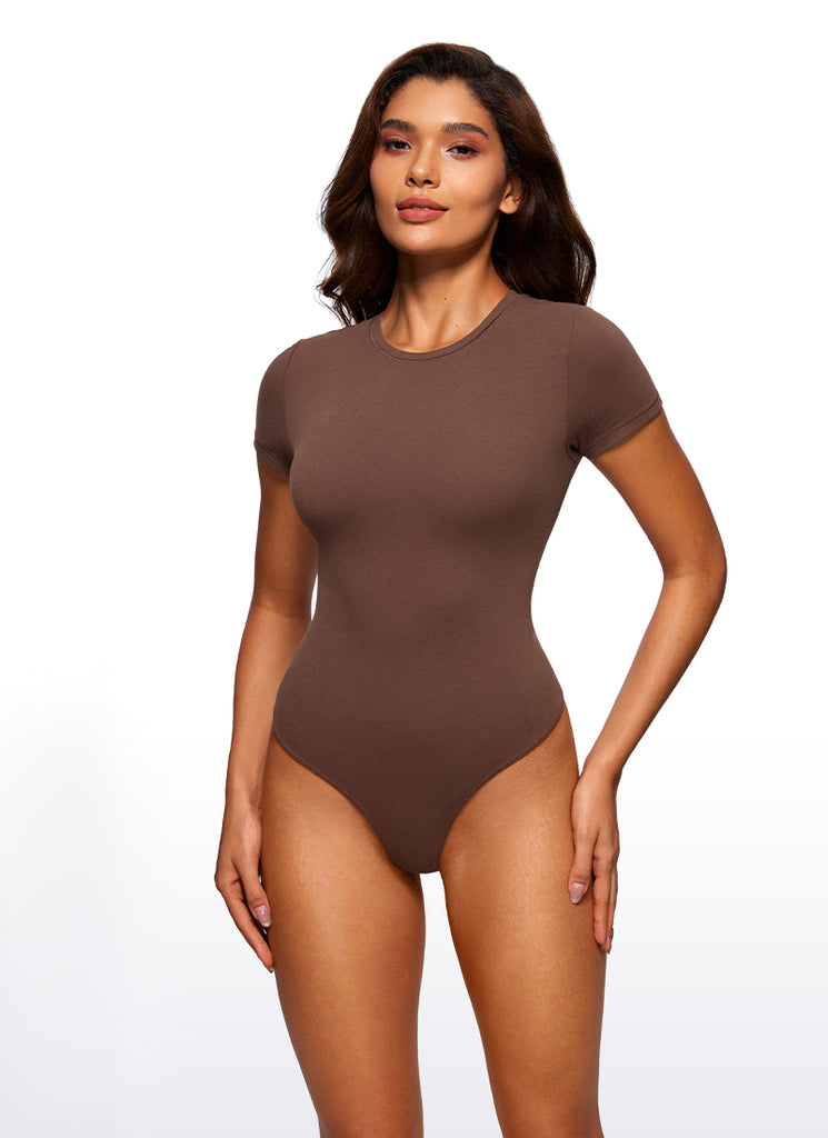 CRZ YOGA Women's Yoga Crew Neck Short Sleeves Bodysuits Universe Blue