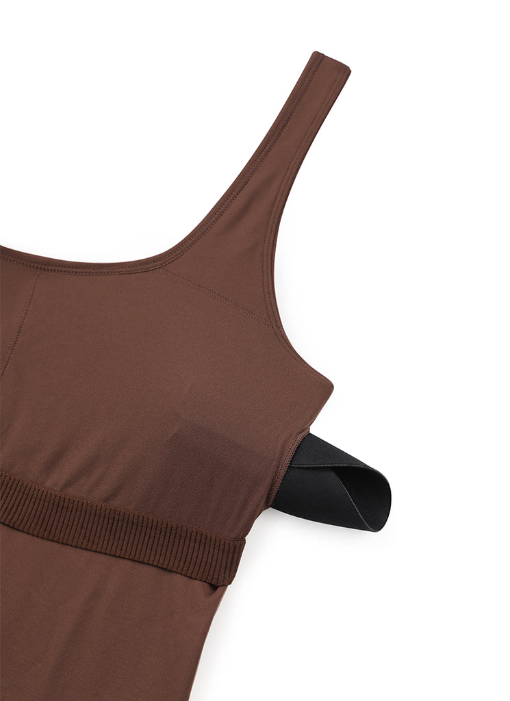 CRZ YOGA Women's Yoga Tight Fit Romper Shorts Bodysuit Jumpsuits Coffee Brown