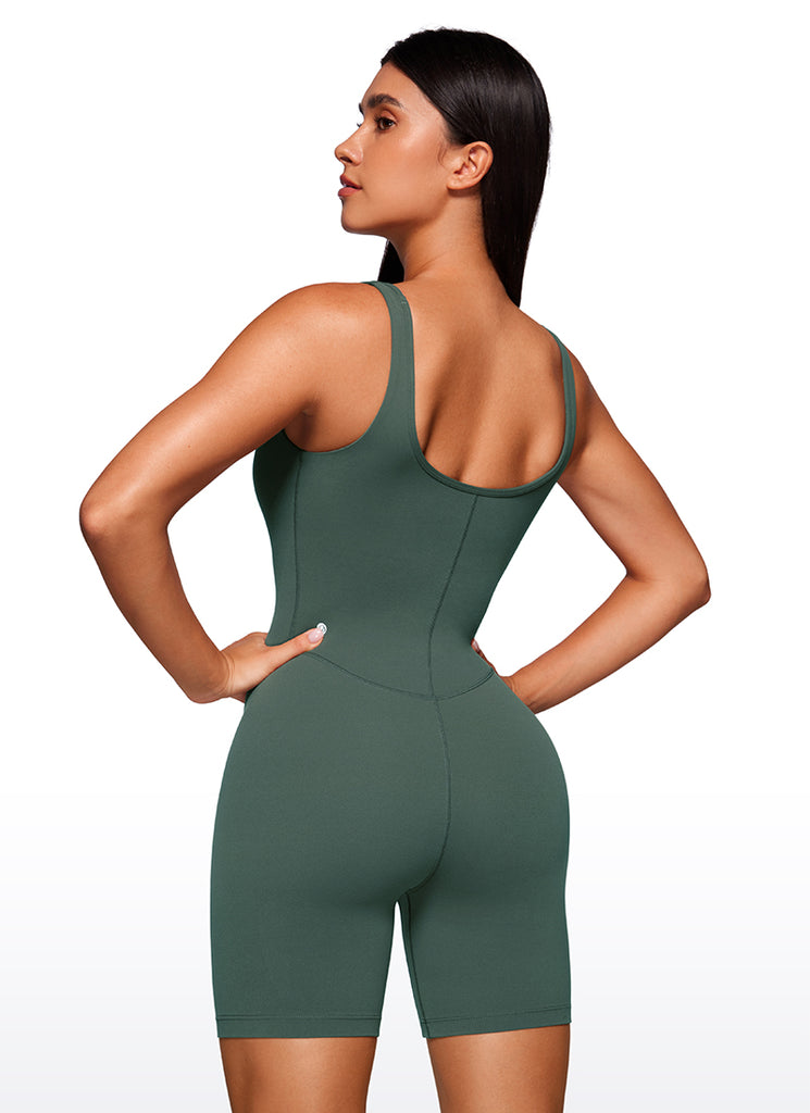 CRZ YOGA Women's Yoga Tight Fit Romper Shorts Bodysuit Jumpsuits Coffee Brown