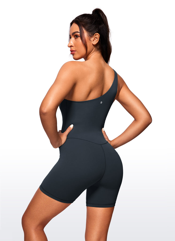 CRZ YOGA Women's Yoga One Shoulder Romper Shorts Bodysuit Jumpsuits Black