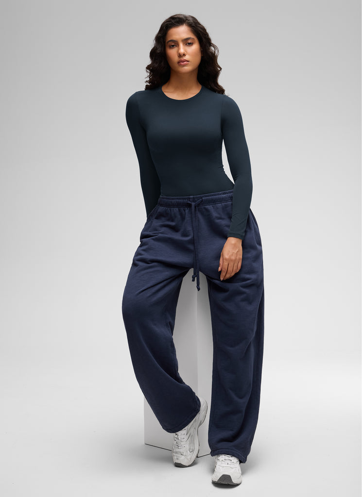 CRZ YOGA Women's Softembrace Casual Scoop Neck Tight Fit Bodysuit True Navy