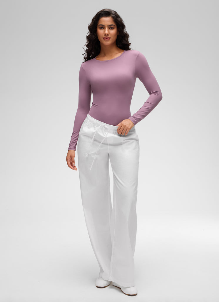 CRZ YOGA Women's Softembrace Casual Scoop Neck Tight Fit Bodysuit Hot Fudge Brown