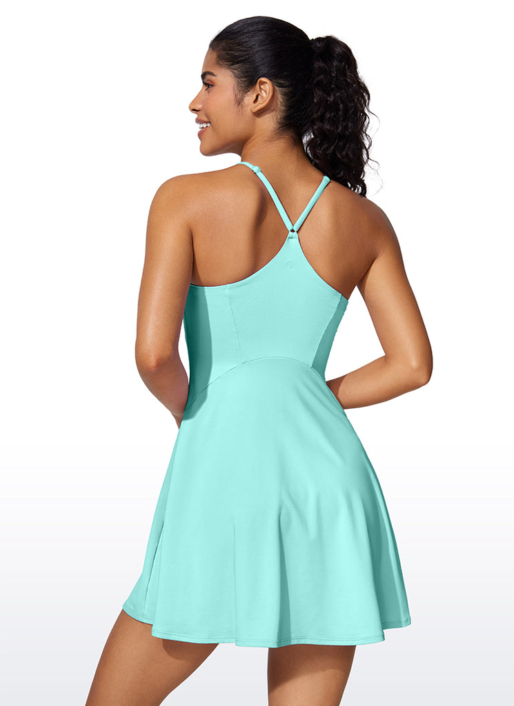 CRZ YOGA Women's UPF 50+ Shorts Lined Tennis Dress with Pockets Tropical Mint Green