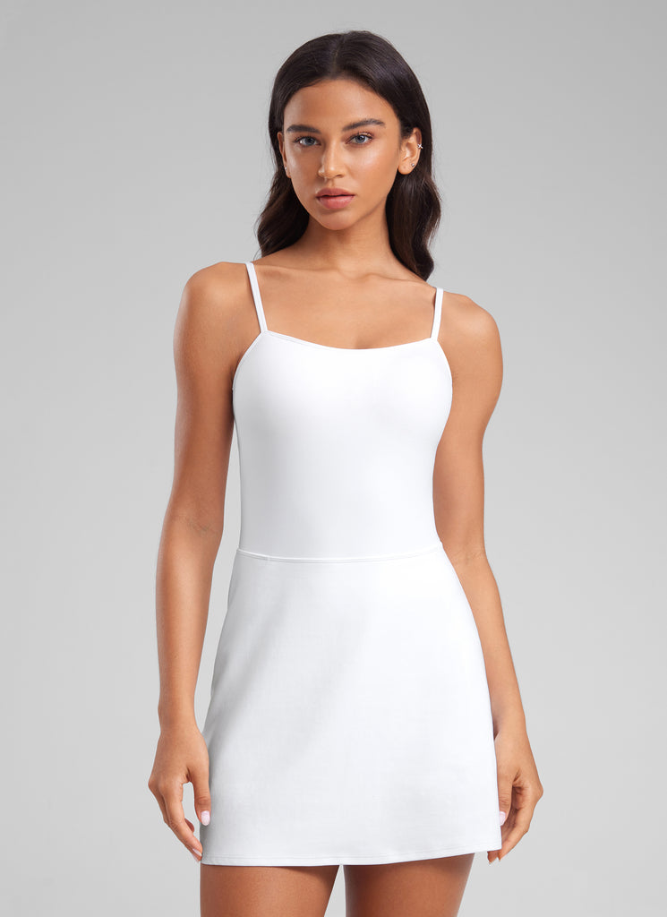 CRZ YOGA Butterluxe Spaghetti Strap Athletic Casual Tennis Dresses White