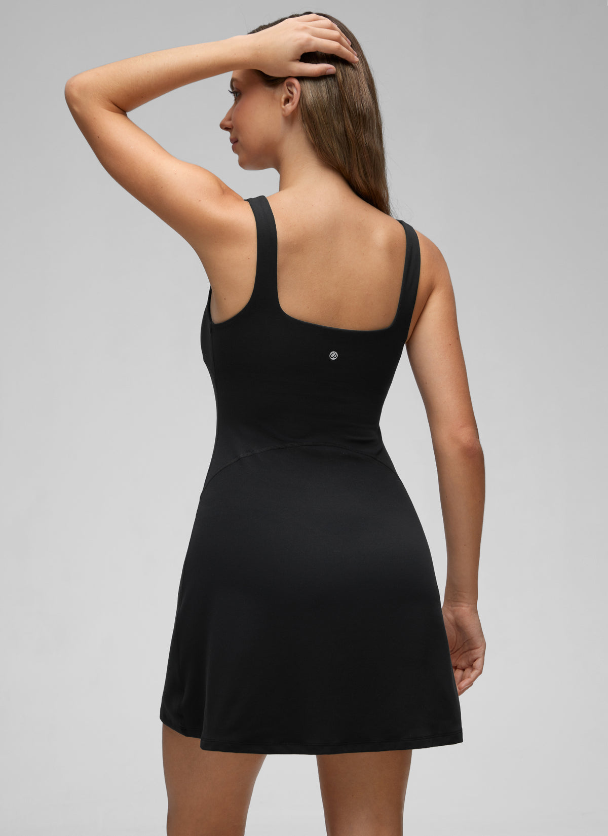 CRZ YOGA Women Butterluxe Square Neck Shelf Bra Tennis Dresses A line Black @model_info:Kate