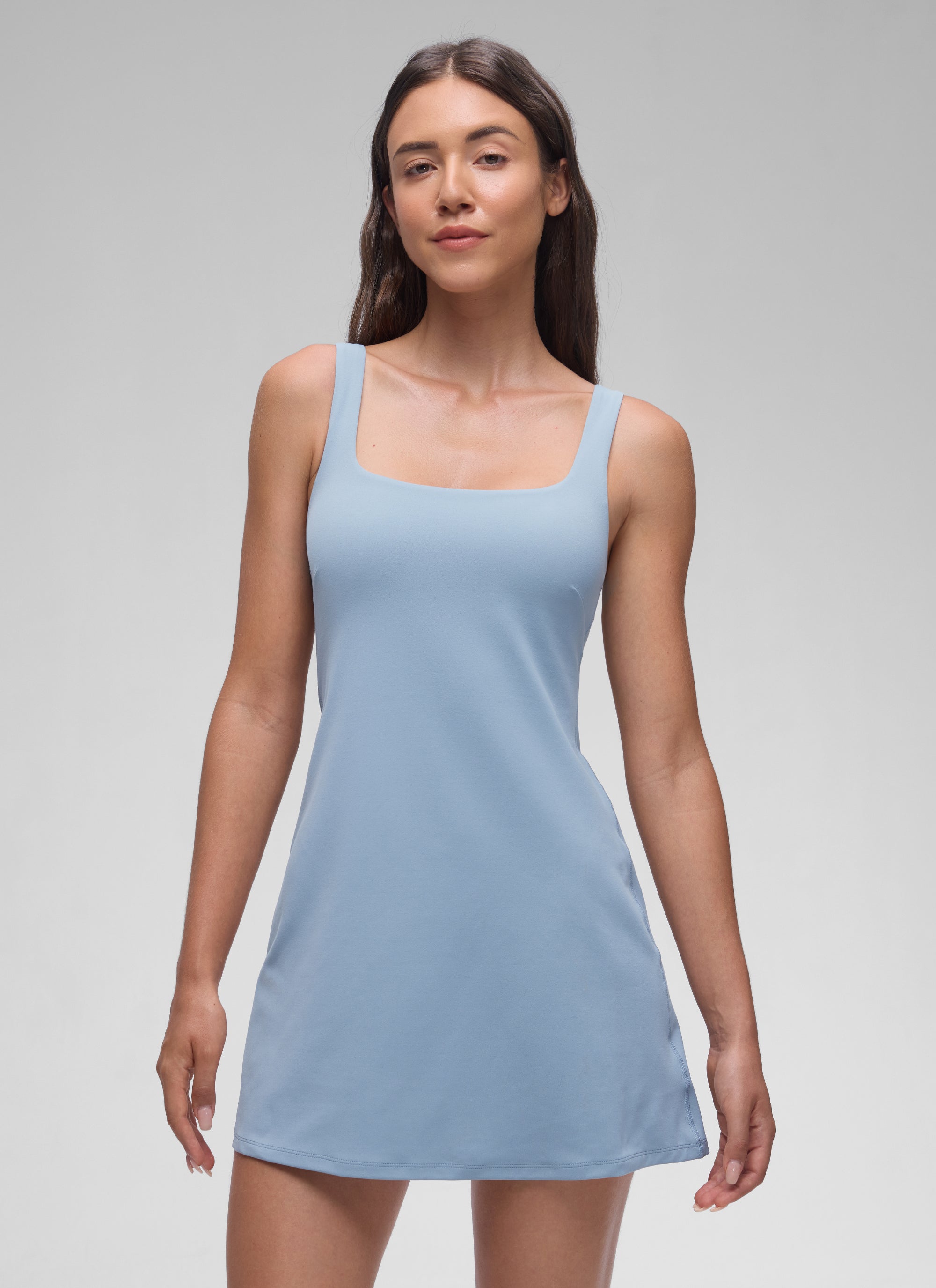 CRZ YOGA Women Butterluxe Square Neck Shelf Bra Tennis Dresses A line Cambric Blue @model_info:Malisa
