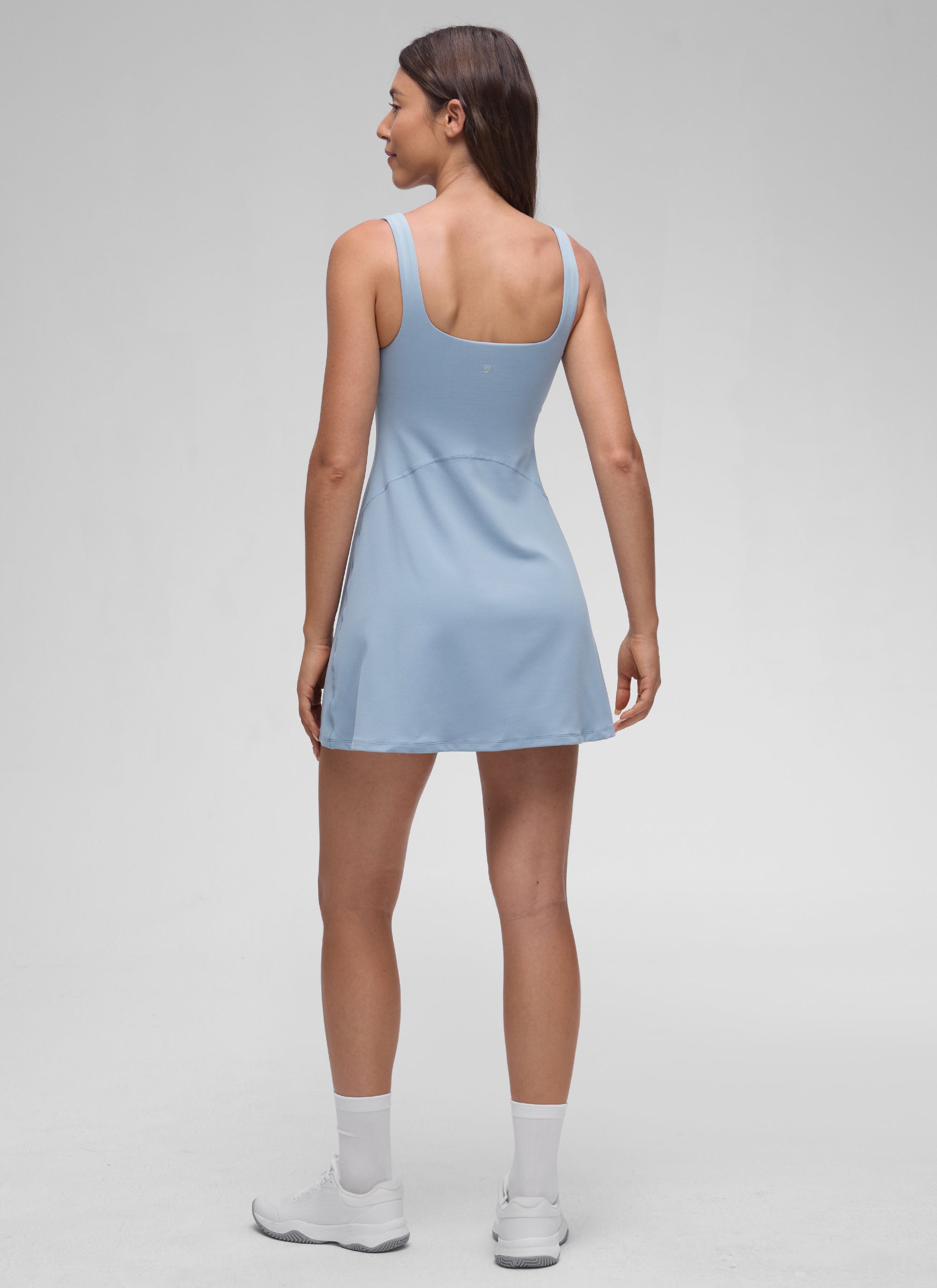 CRZ YOGA Women Butterluxe Square Neck Shelf Bra Tennis Dresses A line Cambric Blue @model_info:Malisa