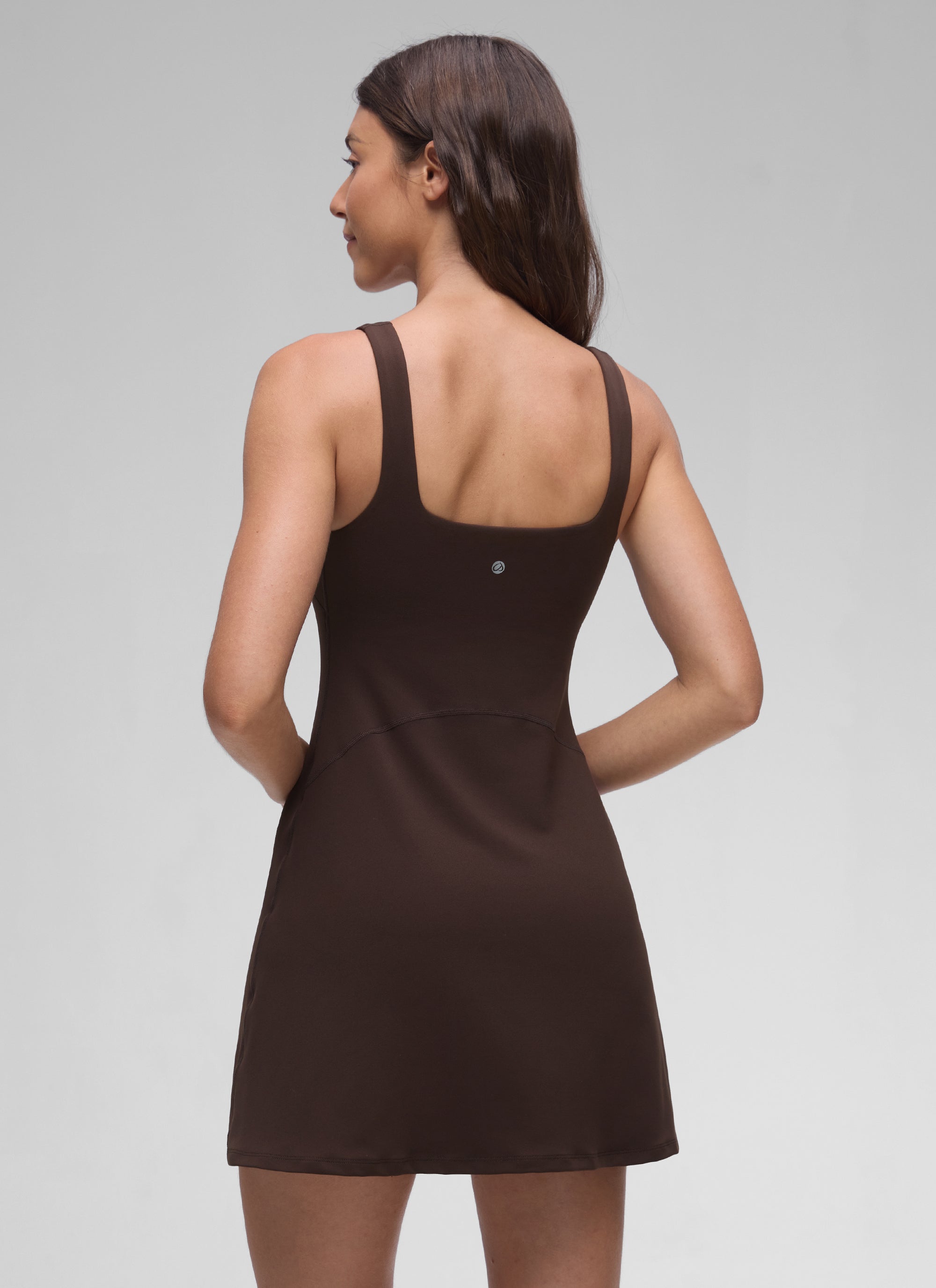 CRZ YOGA Women Butterluxe Square Neck Shelf Bra Tennis Dresses A line Hot Fudge Brown @model_info:Malisa