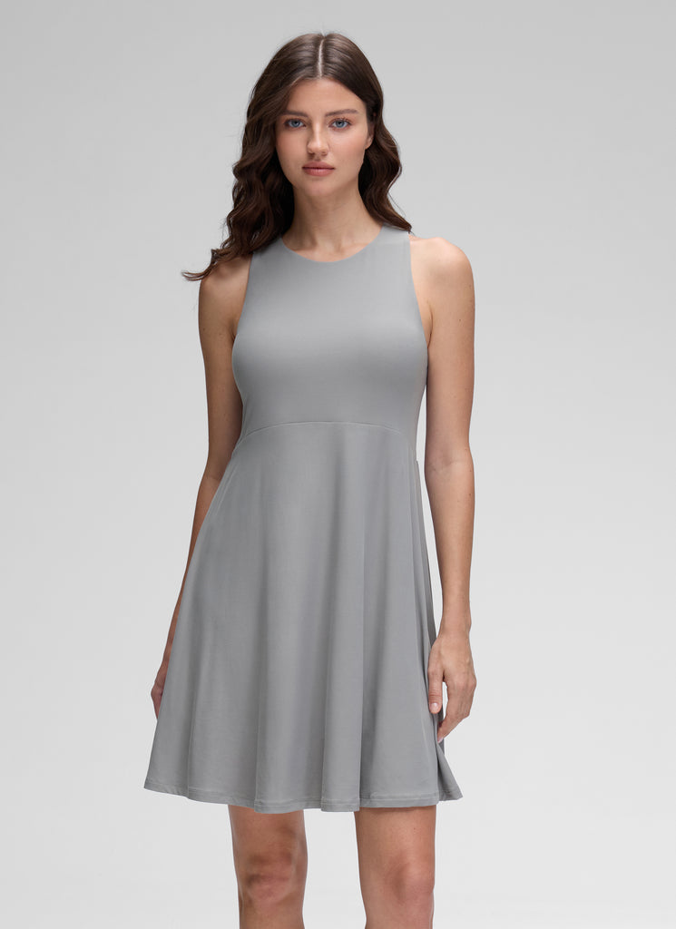 CRZ YOGA Women's Cloudweight Casual Crewneck Double Lined Mini Dress Black