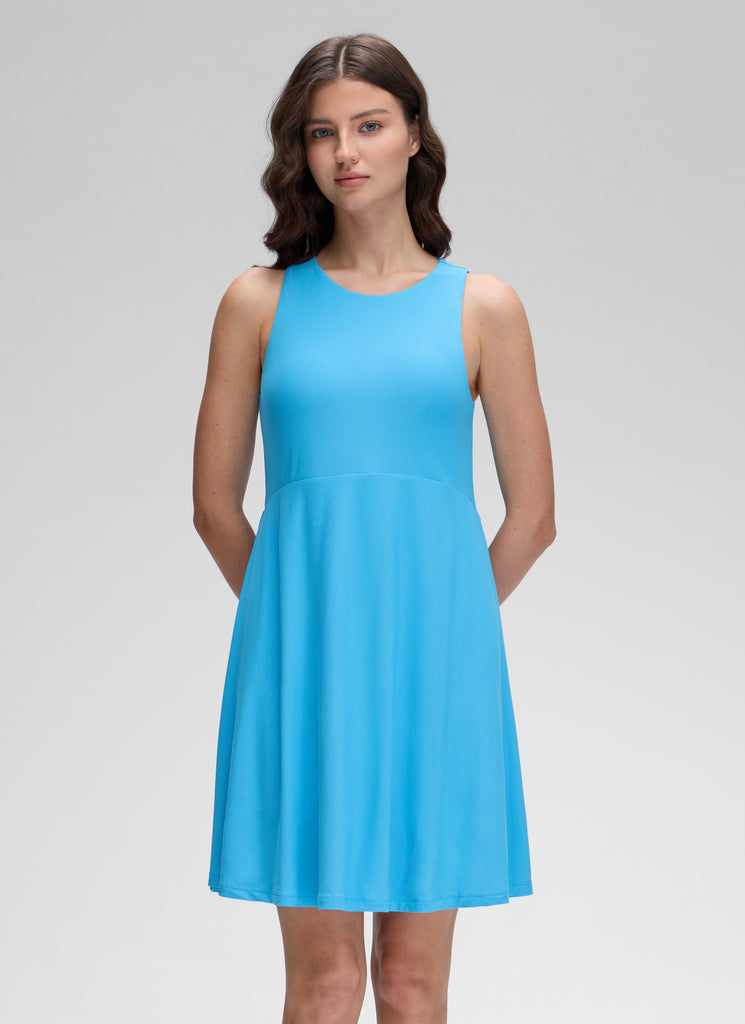 CRZ YOGA Women's Cloudweight Casual Crewneck Double Lined Mini Dress White Opal