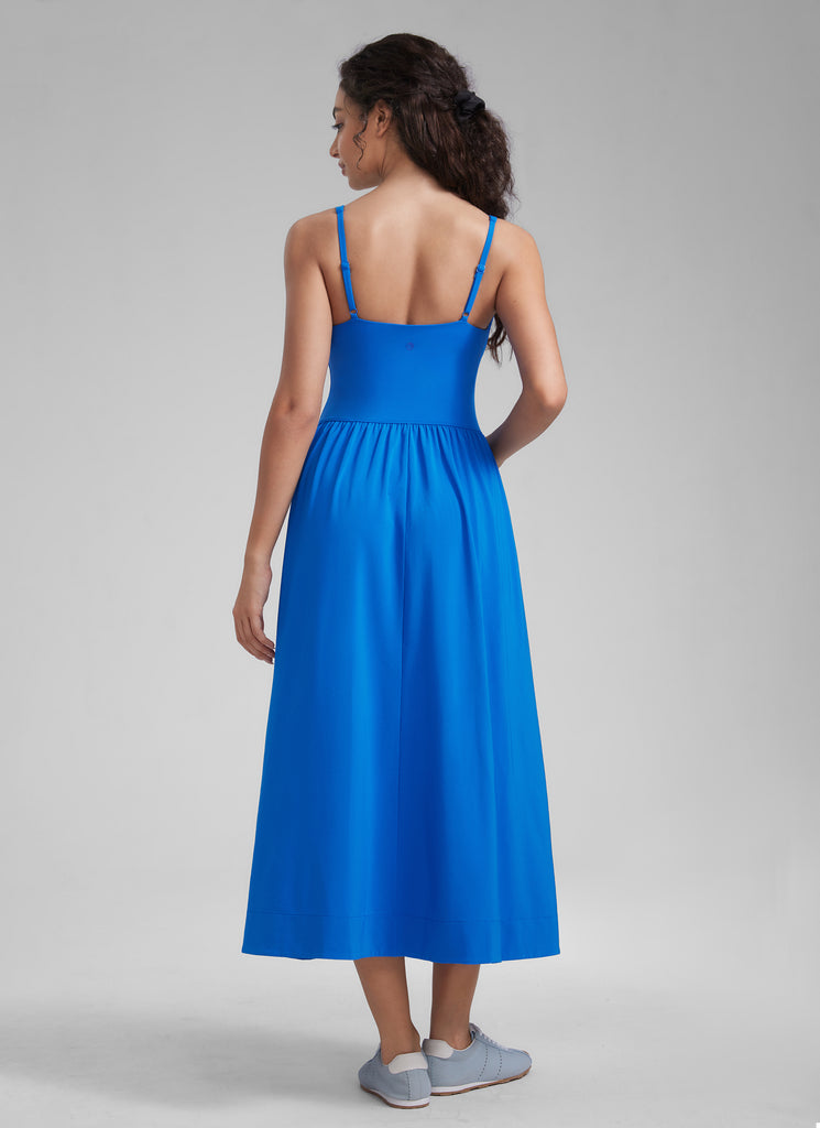 CRZ YOGA Women's Square Neck Pocket Sleeveless Maxi Padded Dress Grey Sage