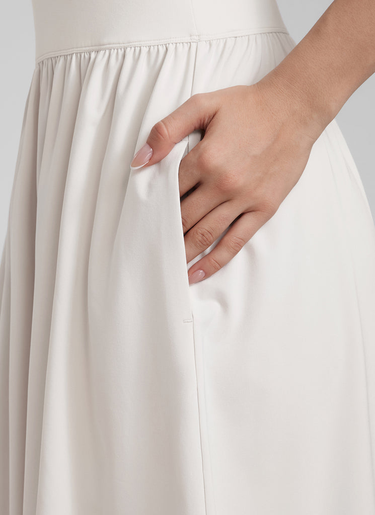 CRZ YOGA Women's Square Neck Pocket Sleeveless Maxi Padded Dress Milky White